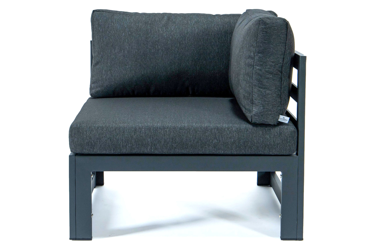 LeisureMod Chelsea 3-Piece Sectional Loveseat and Coffee Table Set Black Aluminum with Cushions - Black