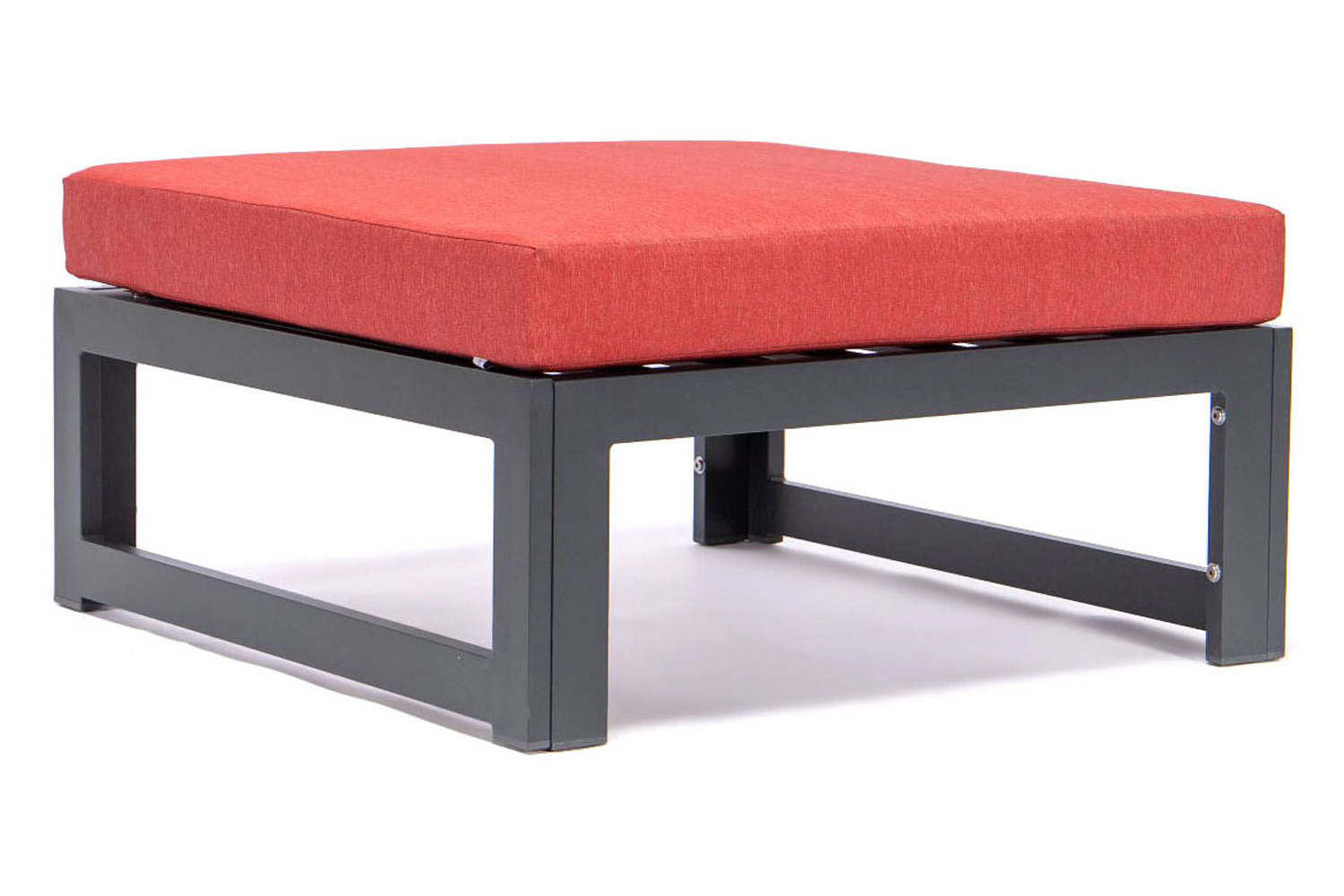 LeisureMod Chelsea 7-Piece Patio Ottoman Sectional and Coffee Table Set Black Aluminum with Cushions - Red