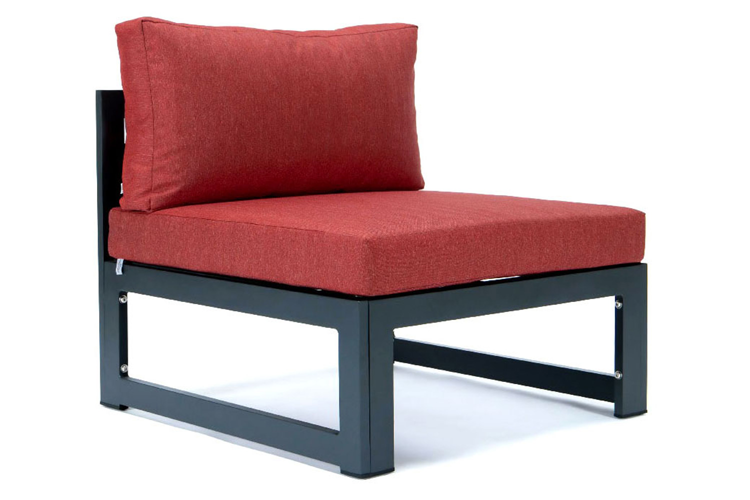 LeisureMod Chelsea 7-Piece Patio Ottoman Sectional and Coffee Table Set Black Aluminum with Cushions - Red