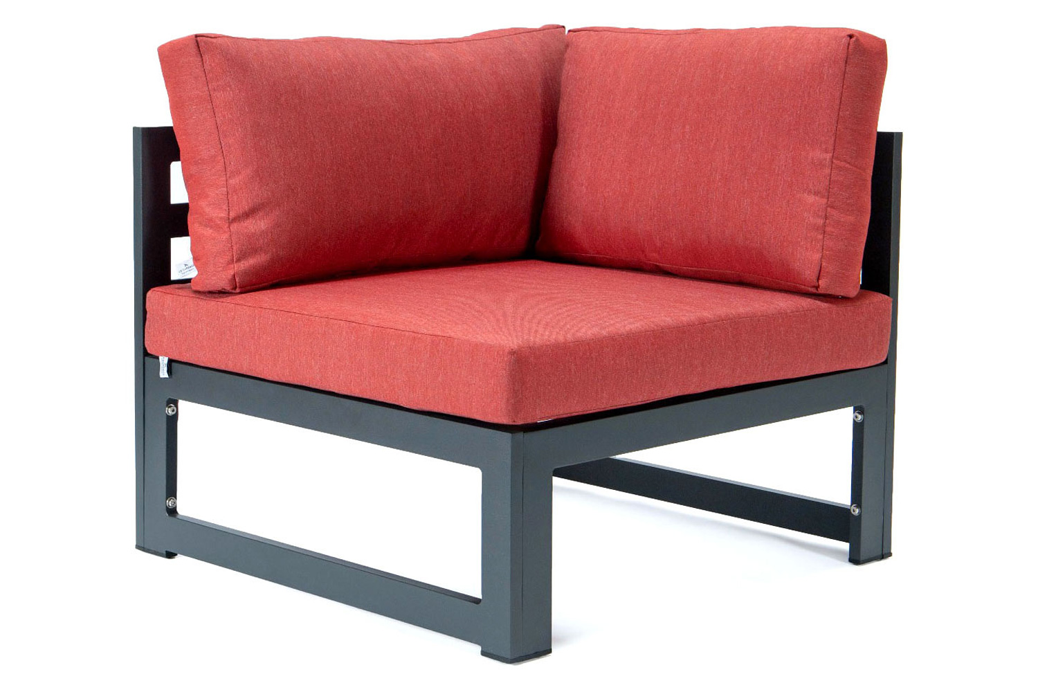 LeisureMod Chelsea 7-Piece Patio Ottoman Sectional and Coffee Table Set Black Aluminum with Cushions - Red