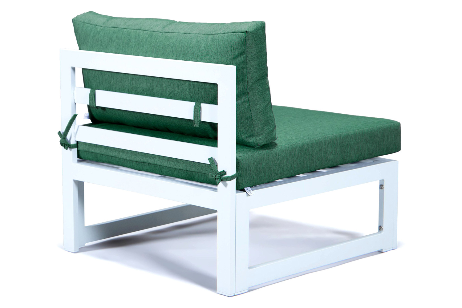 LeisureMod Chelsea 7-Piece Patio Sectional and Coffee Table Set In White Aluminum with Cushions - Green