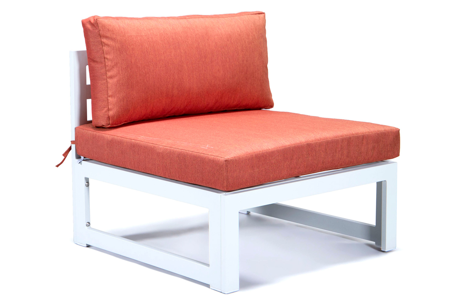 LeisureMod Chelsea 7-Piece Patio Sectional and Coffee Table Set In White Aluminum with Cushions - Orange