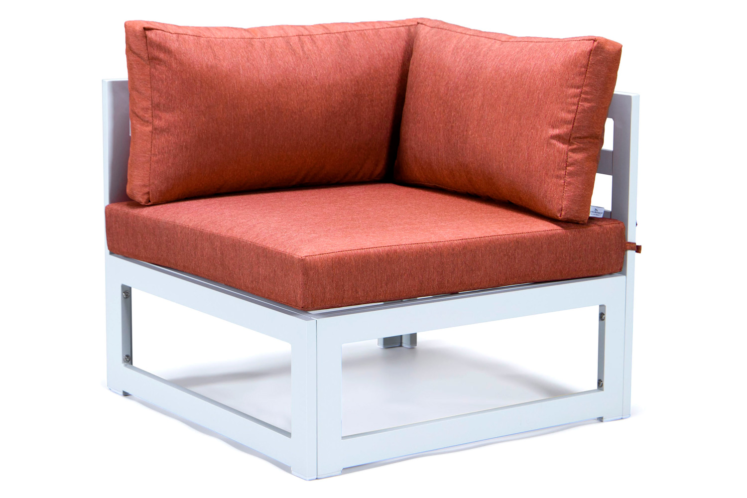 LeisureMod Chelsea 7-Piece Patio Sectional and Coffee Table Set In White Aluminum with Cushions - Orange
