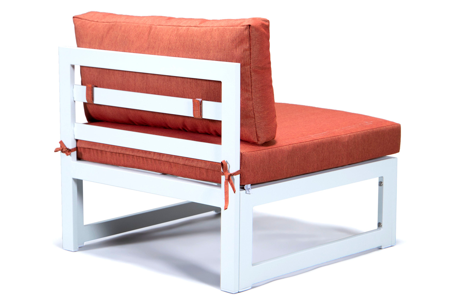 LeisureMod Chelsea 7-Piece Patio Sectional and Coffee Table Set In White Aluminum with Cushions - Orange