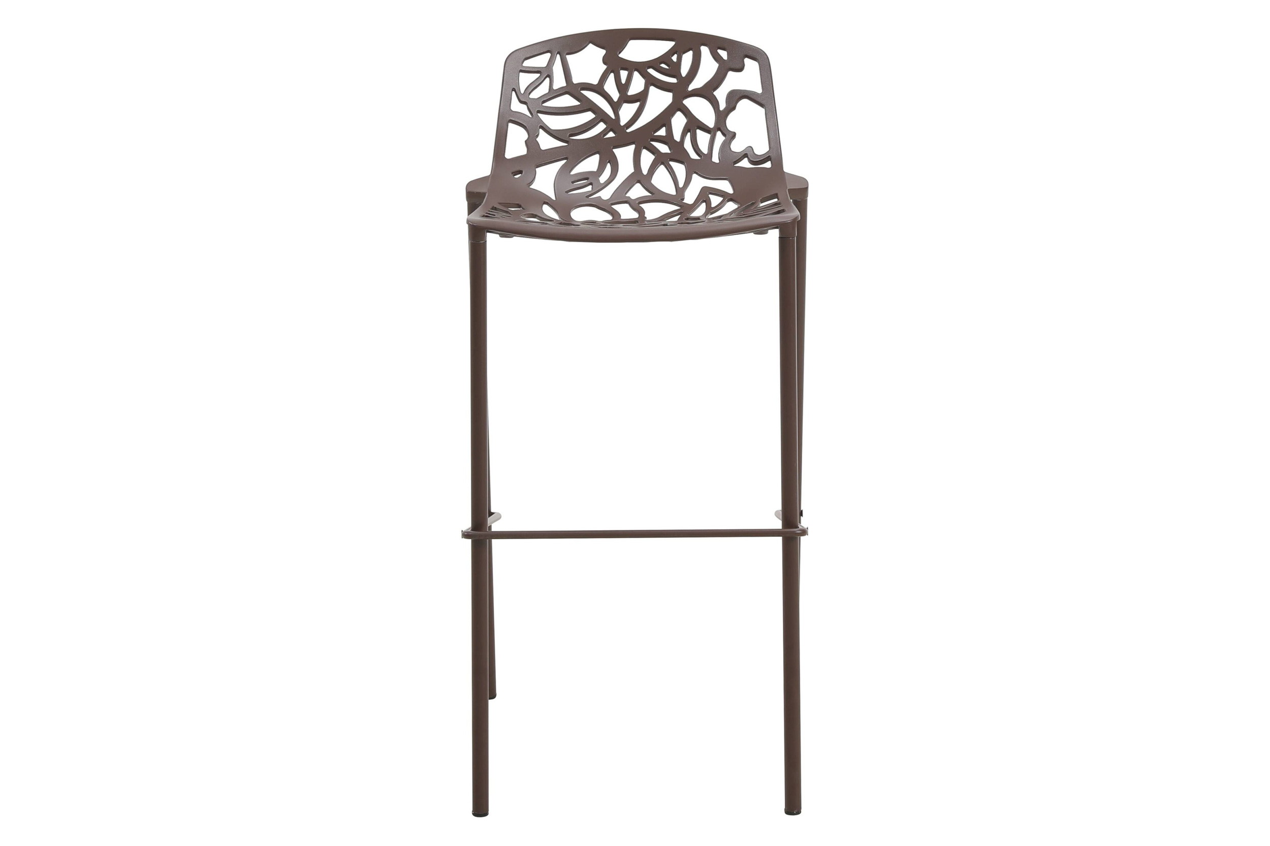 LeisureMod Devon Modern Aluminum Outdoor Bar Stool with Powder Coated Frame and Footrest - Brown