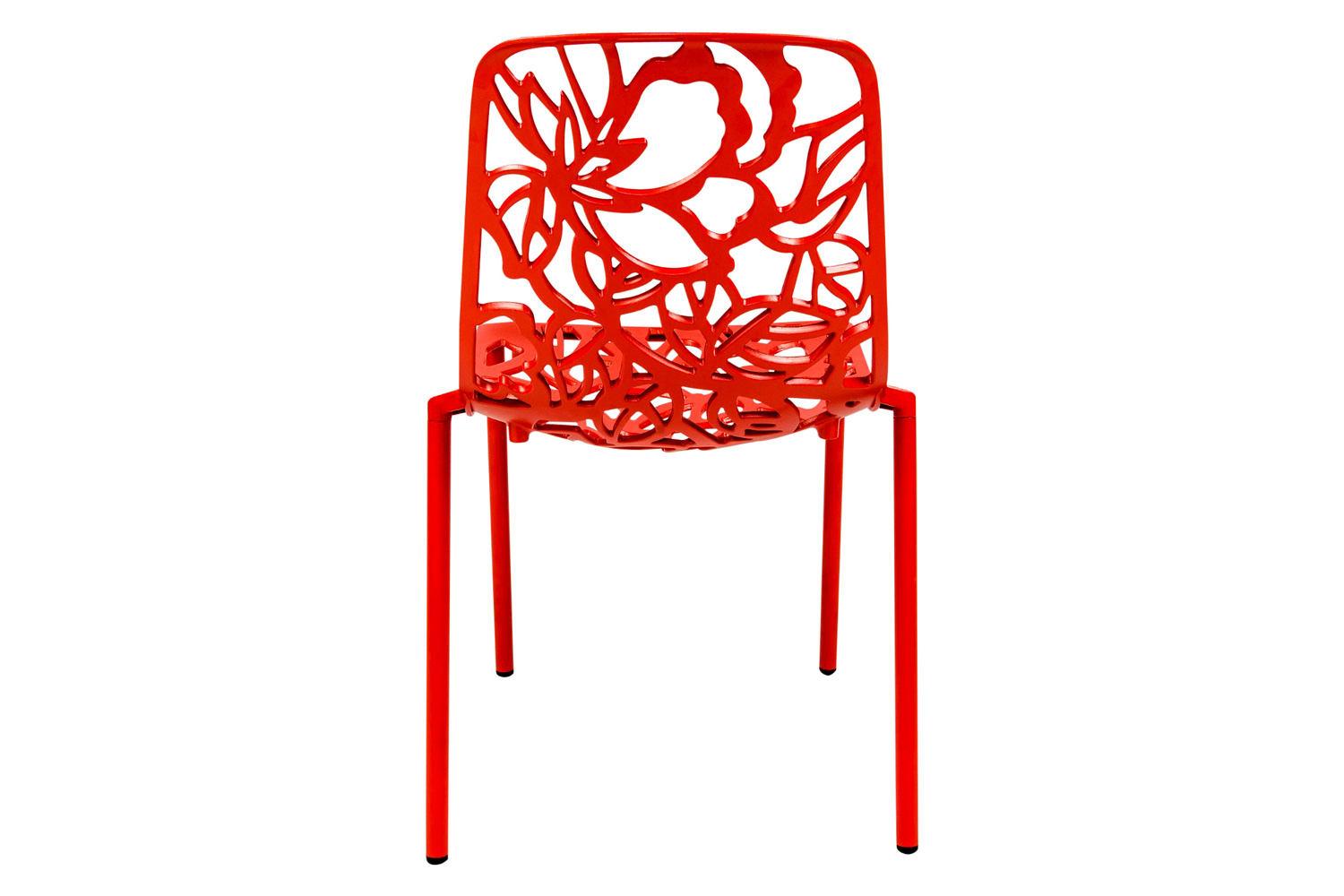 LeisureMod Devon Modern Flower Design Outdoor Aluminum Dining Chair - Red