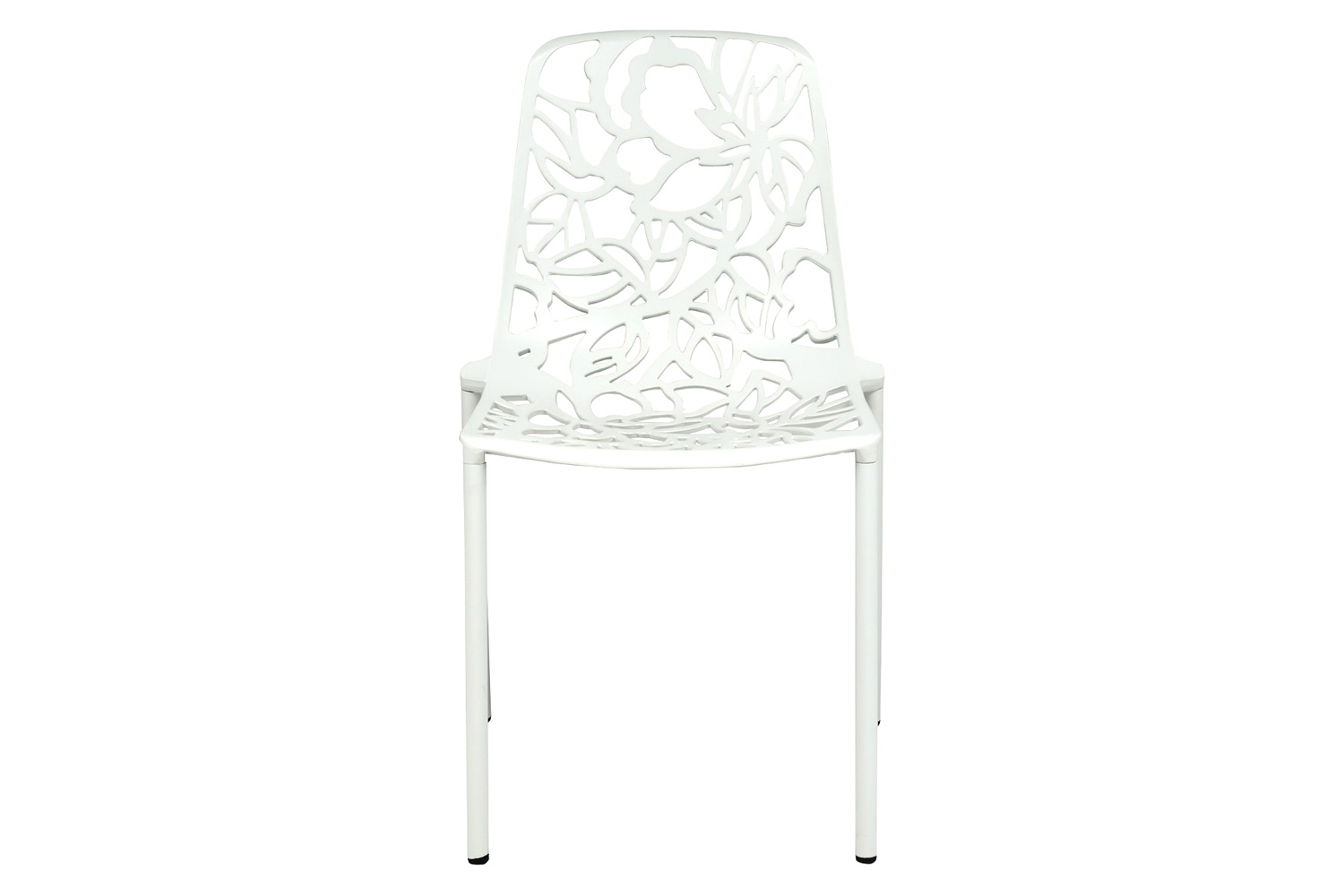 LeisureMod Devon Modern Flower Design Outdoor Aluminum Dining Chair - White