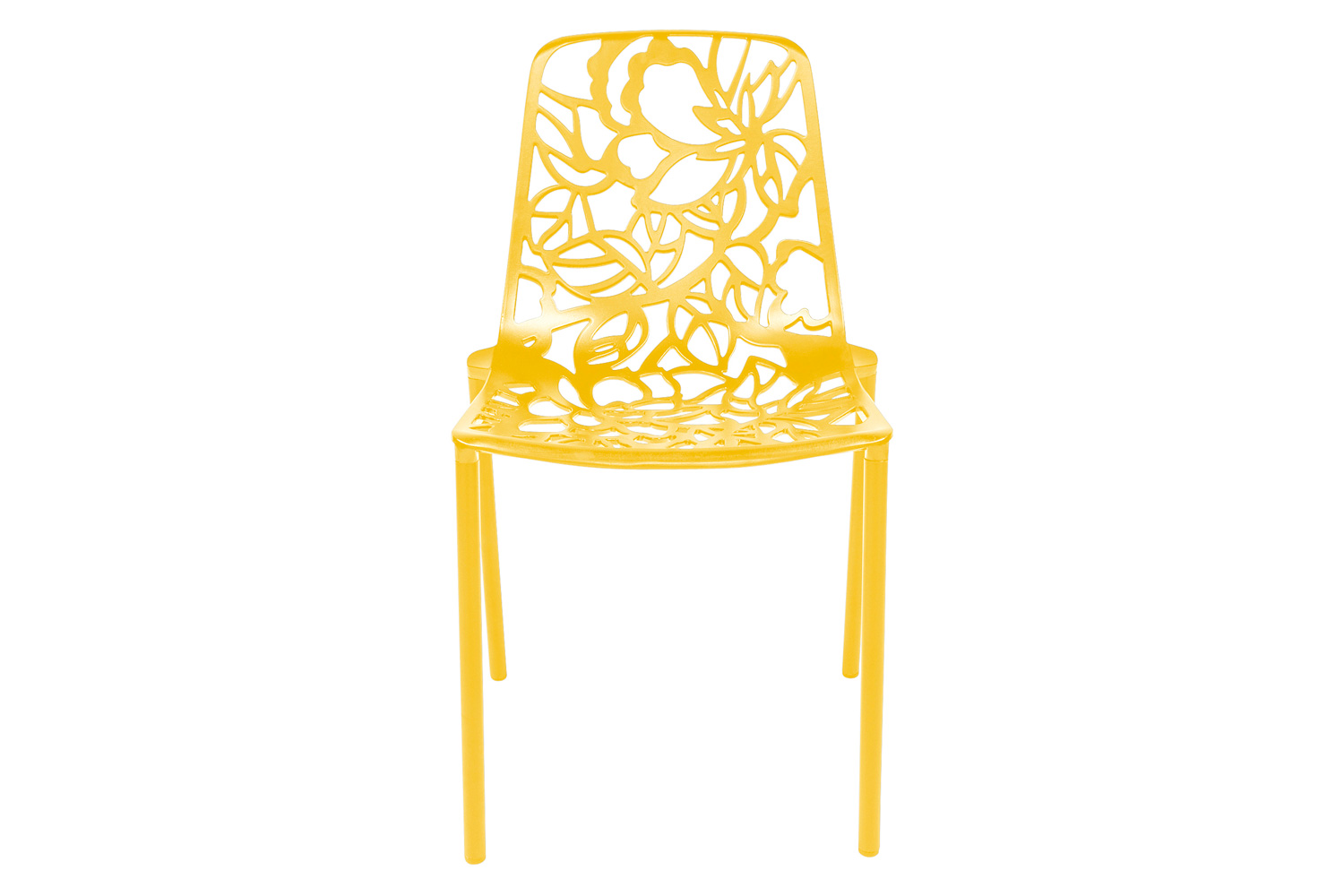LeisureMod Devon Modern Flower Design Outdoor Aluminum Dining Chair - Yellow