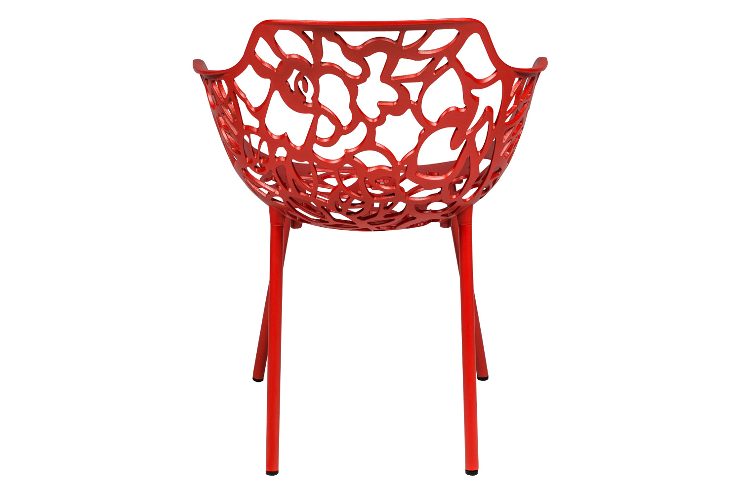 LeisureMod Devon Modern Flower Design Outdoor Aluminum Dining Armchair - Red
