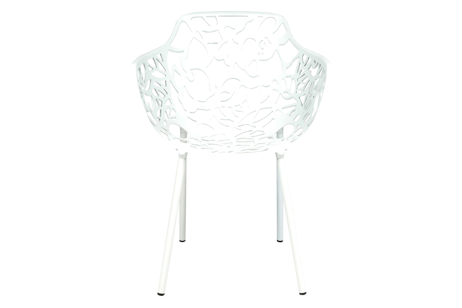 LeisureMod Devon Modern Flower Design Outdoor Aluminum Dining Armchair - White
