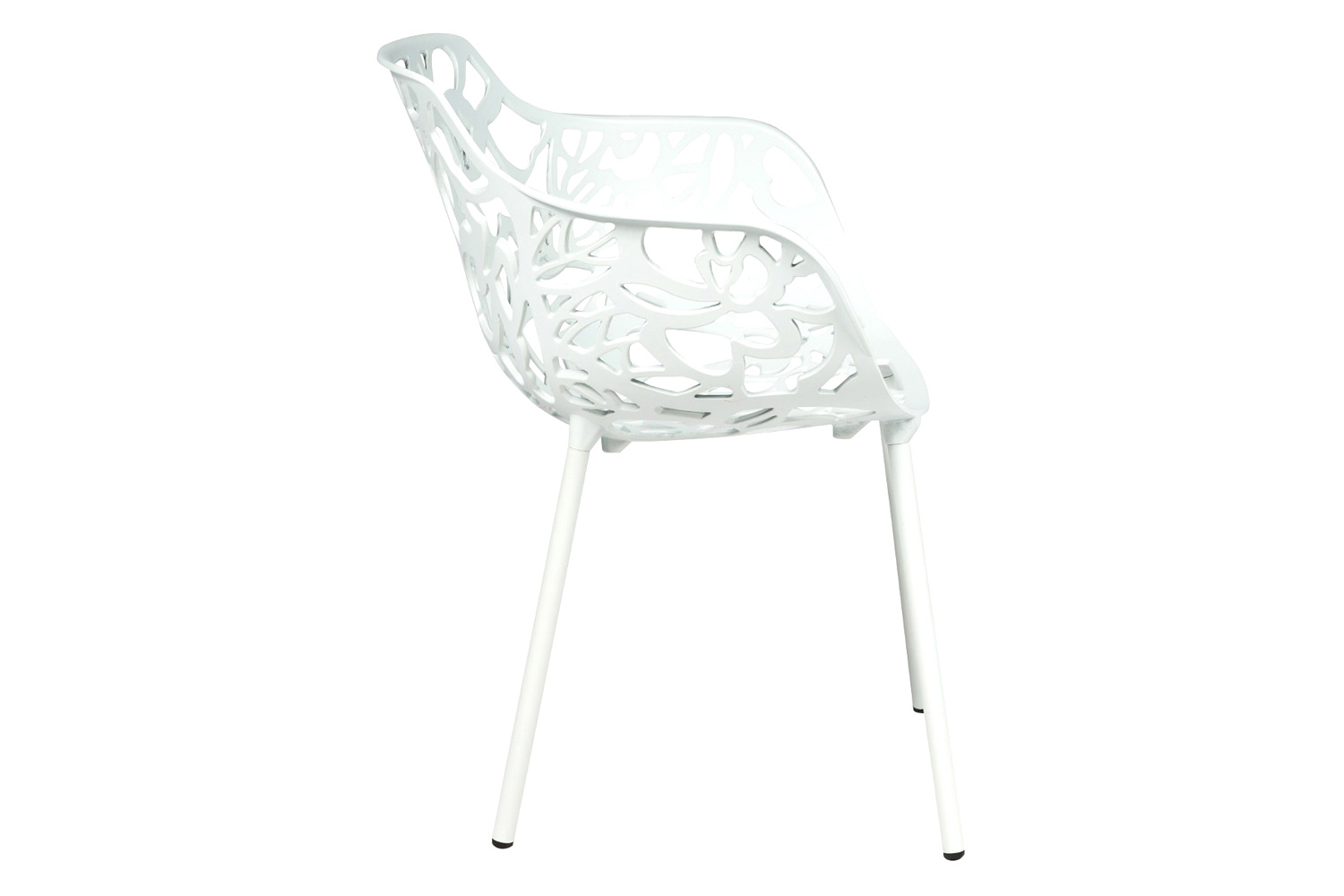 LeisureMod Devon Modern Flower Design Outdoor Aluminum Dining Armchair - White