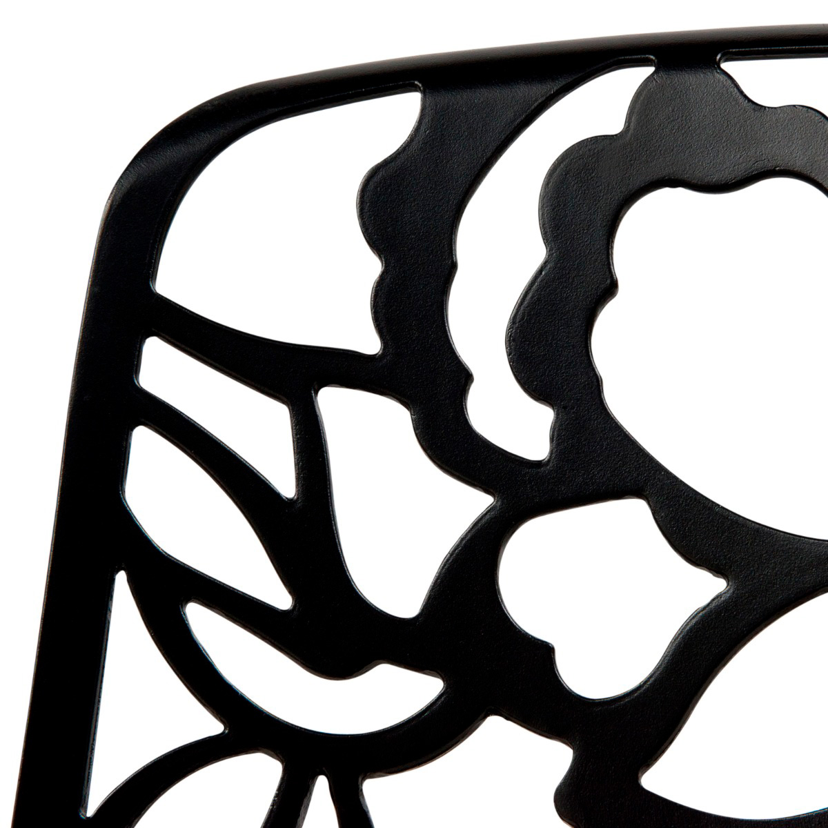 LeisureMod Devon Modern 3-Piece Aluminum Patio Dining Set with Dining Table and 2 Stackable Flower Design Chairs - Black