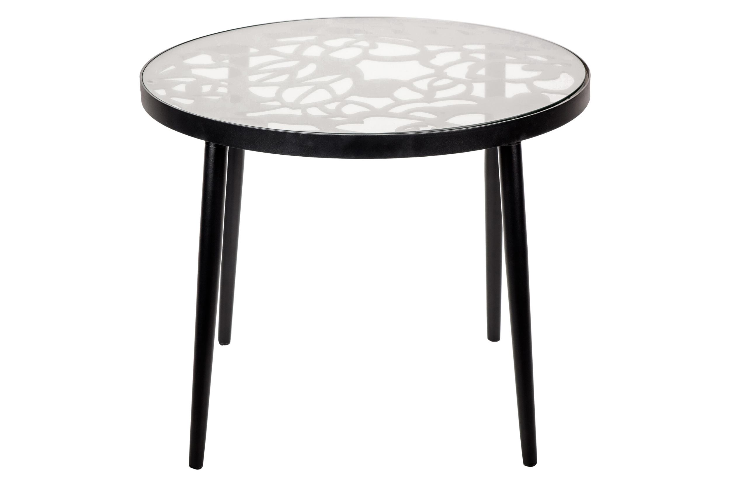 LeisureMod Devon Modern 3-Piece Aluminum Patio Dining Set with Dining Table and 2 Stackable Flower Design Chairs - Black