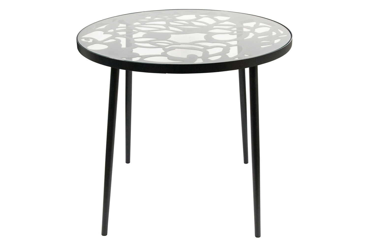 LeisureMod Devon Tree Design Glass Top Aluminum Base Indoor Outdoor Bistro Dining Table - Black
