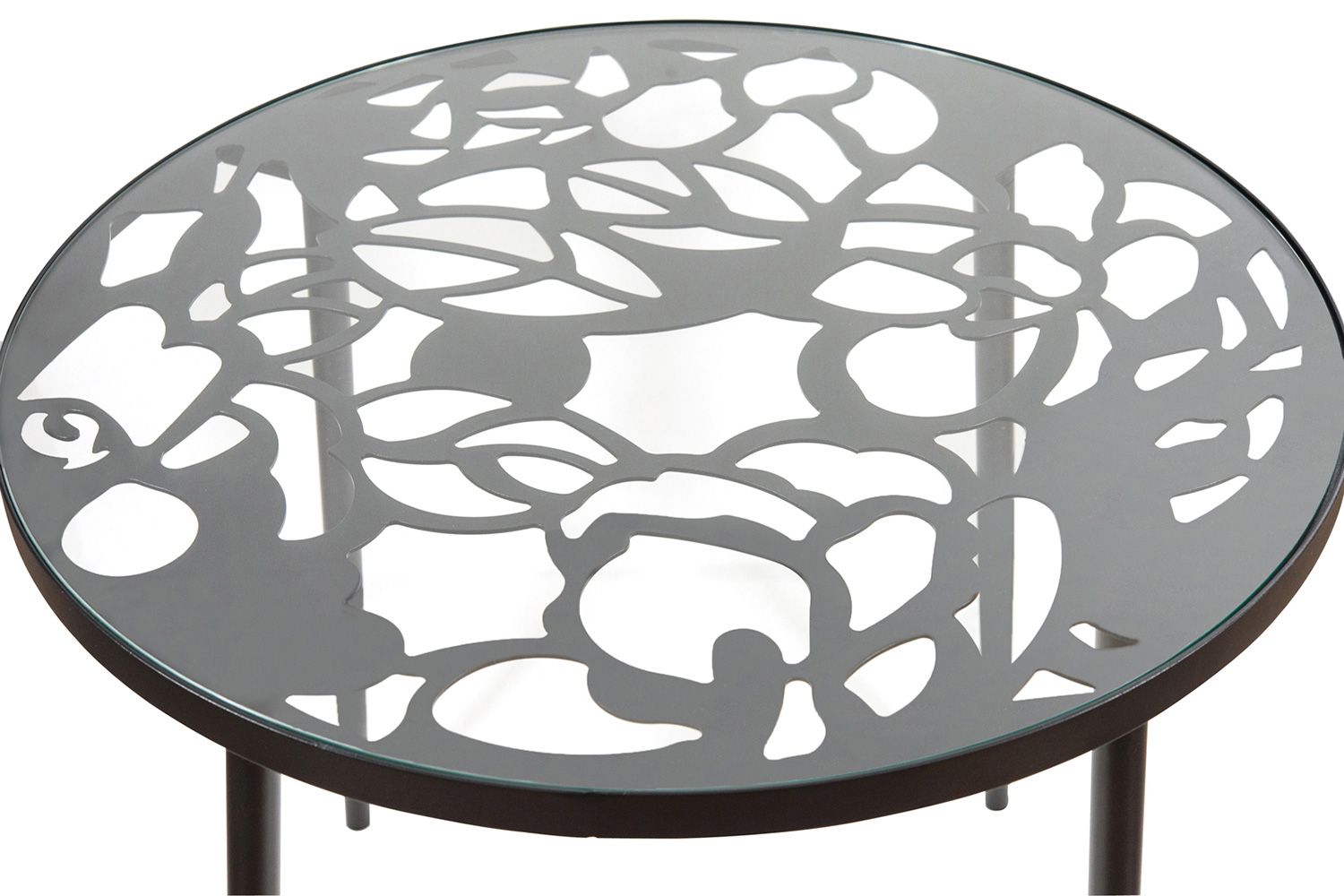 LeisureMod Devon Tree Design Glass Top Aluminum Base Indoor Outdoor Bistro Dining Table - Black