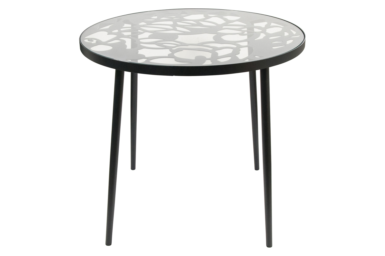 LeisureMod Devon Modern 5-Piece Aluminum Patio Dining Set with Dining Table and 4 Stackable Flower Design Chairs - Black