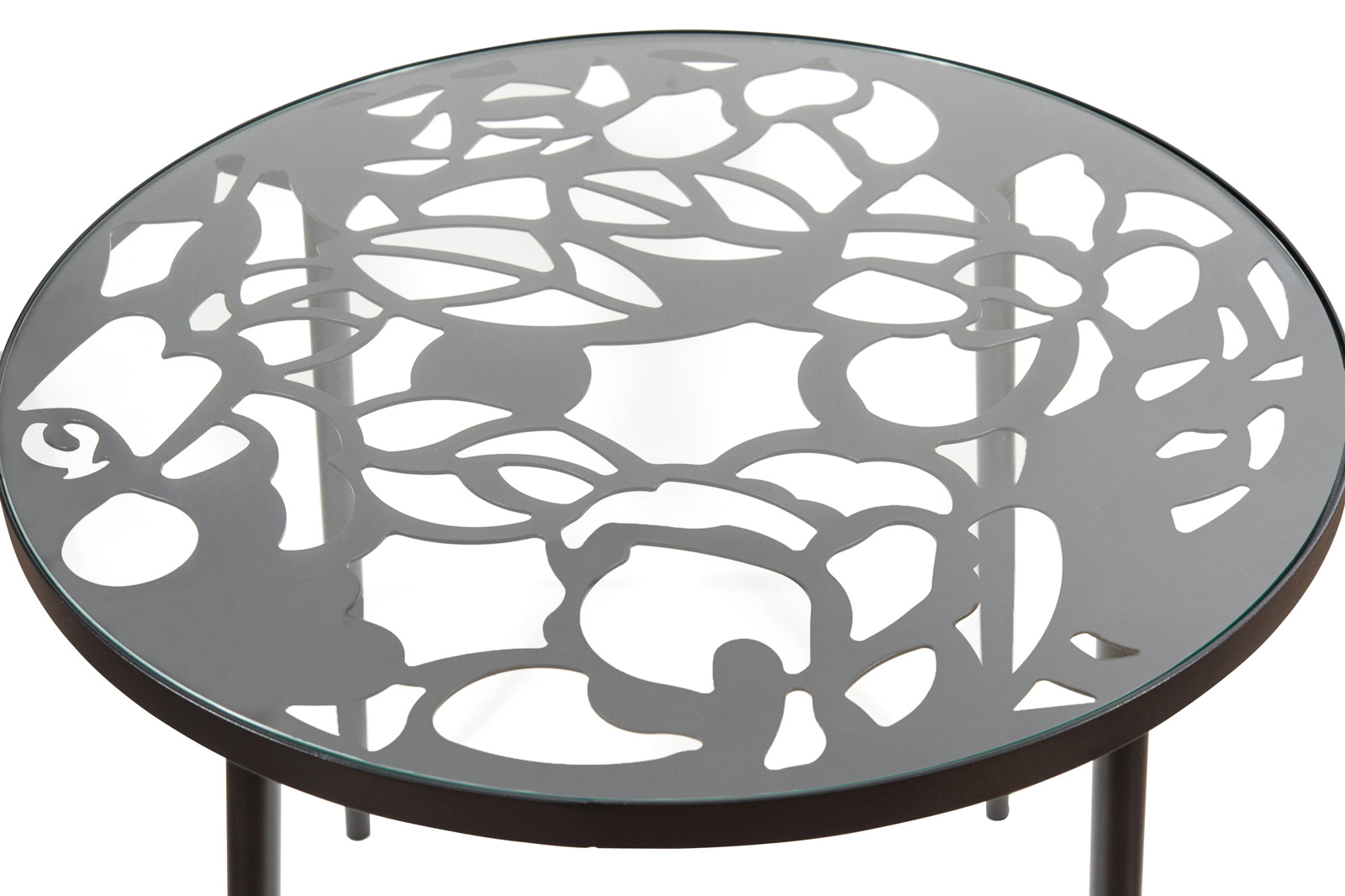 LeisureMod Devon Modern 5-Piece Aluminum Patio Dining Set with Dining Table and 4 Stackable Flower Design Chairs - Black