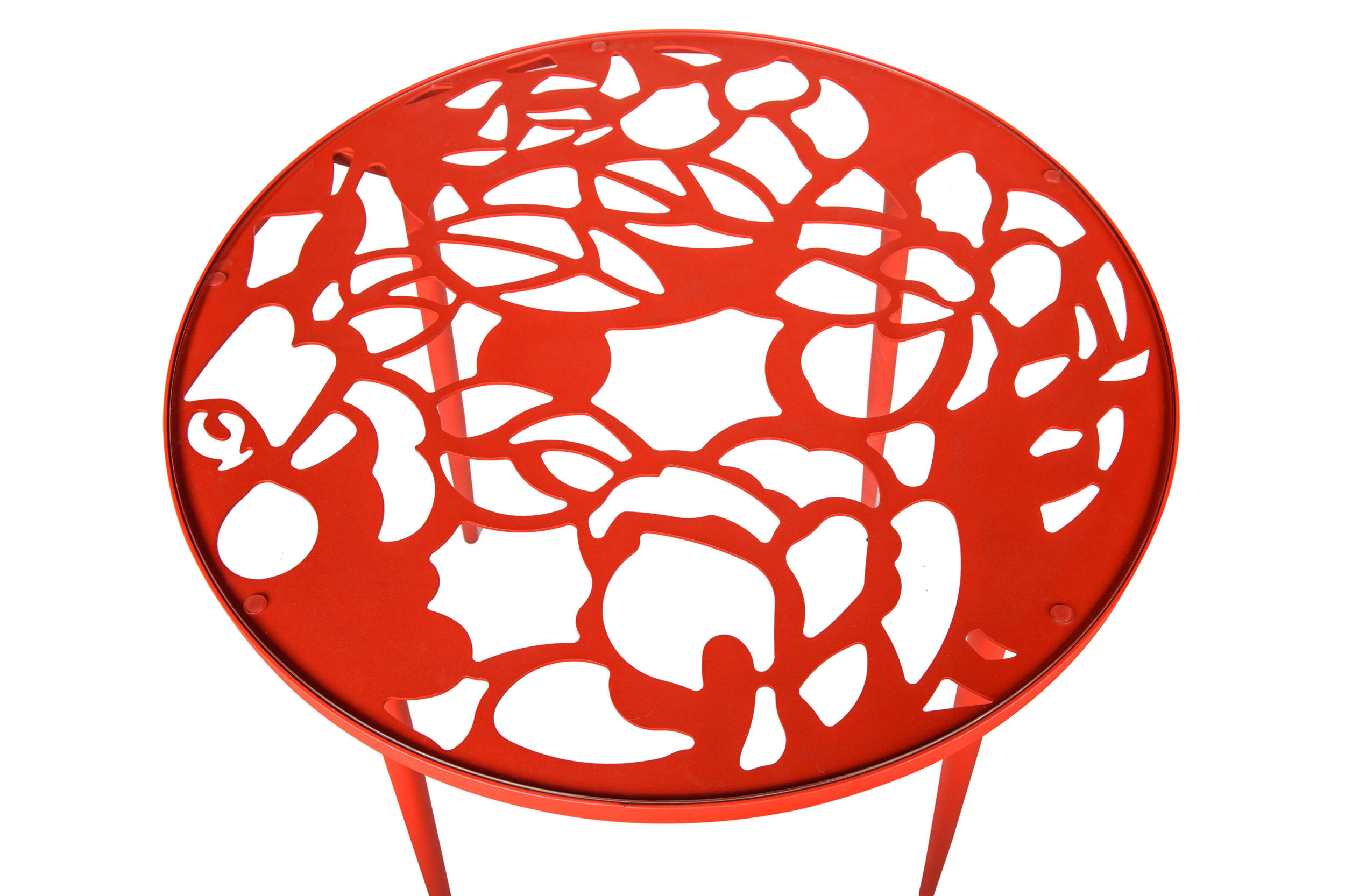 LeisureMod Devon Modern 5-Piece Aluminum Patio Dining Set with Dining Table and 4 Stackable Flower Design Chairs - Red