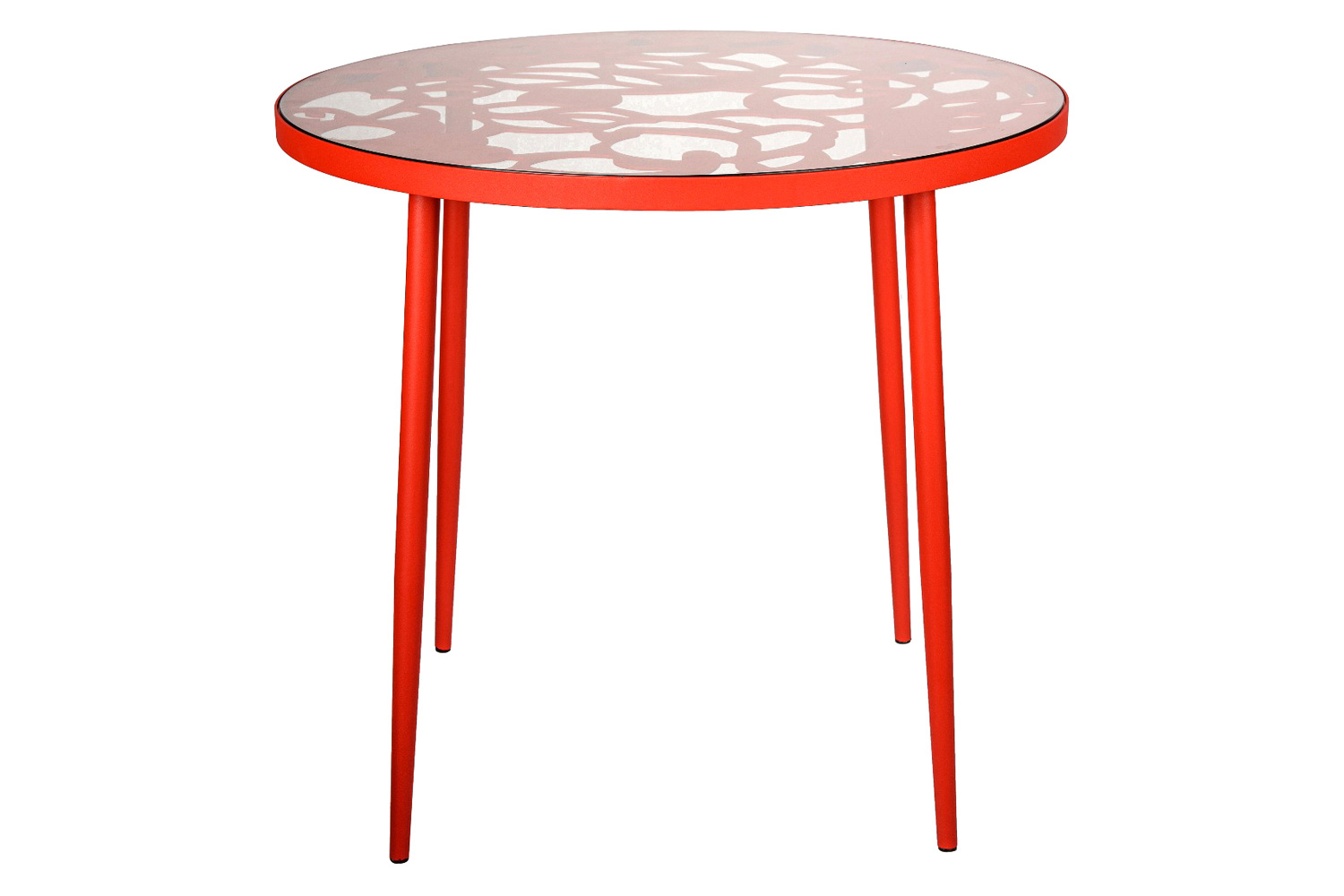 LeisureMod - Devon Tree Design Glass Top Aluminum Base Indoor Outdoor Bistro Dining Table