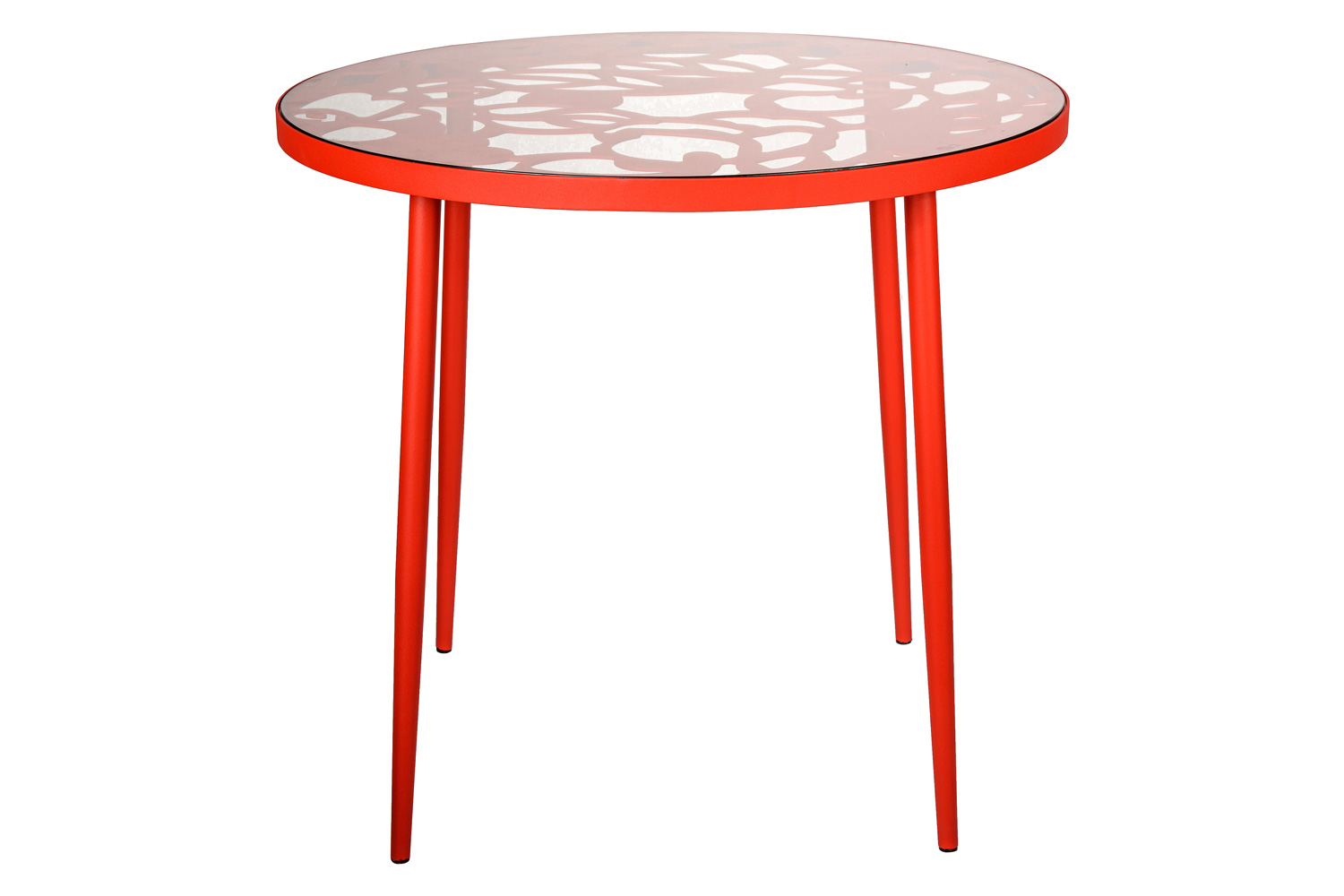 LeisureMod Devon Tree Design Glass Top Aluminum Base Indoor Outdoor Bistro Dining Table - Red
