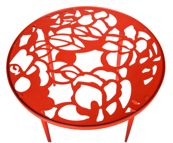 LeisureMod Devon Tree Design Glass Top Aluminum Base Indoor Outdoor Bistro Dining Table - Red