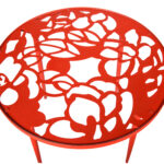 LeisureMod Devon Tree Design Glass Top Aluminum Base Indoor Outdoor Bistro Dining Table - Red