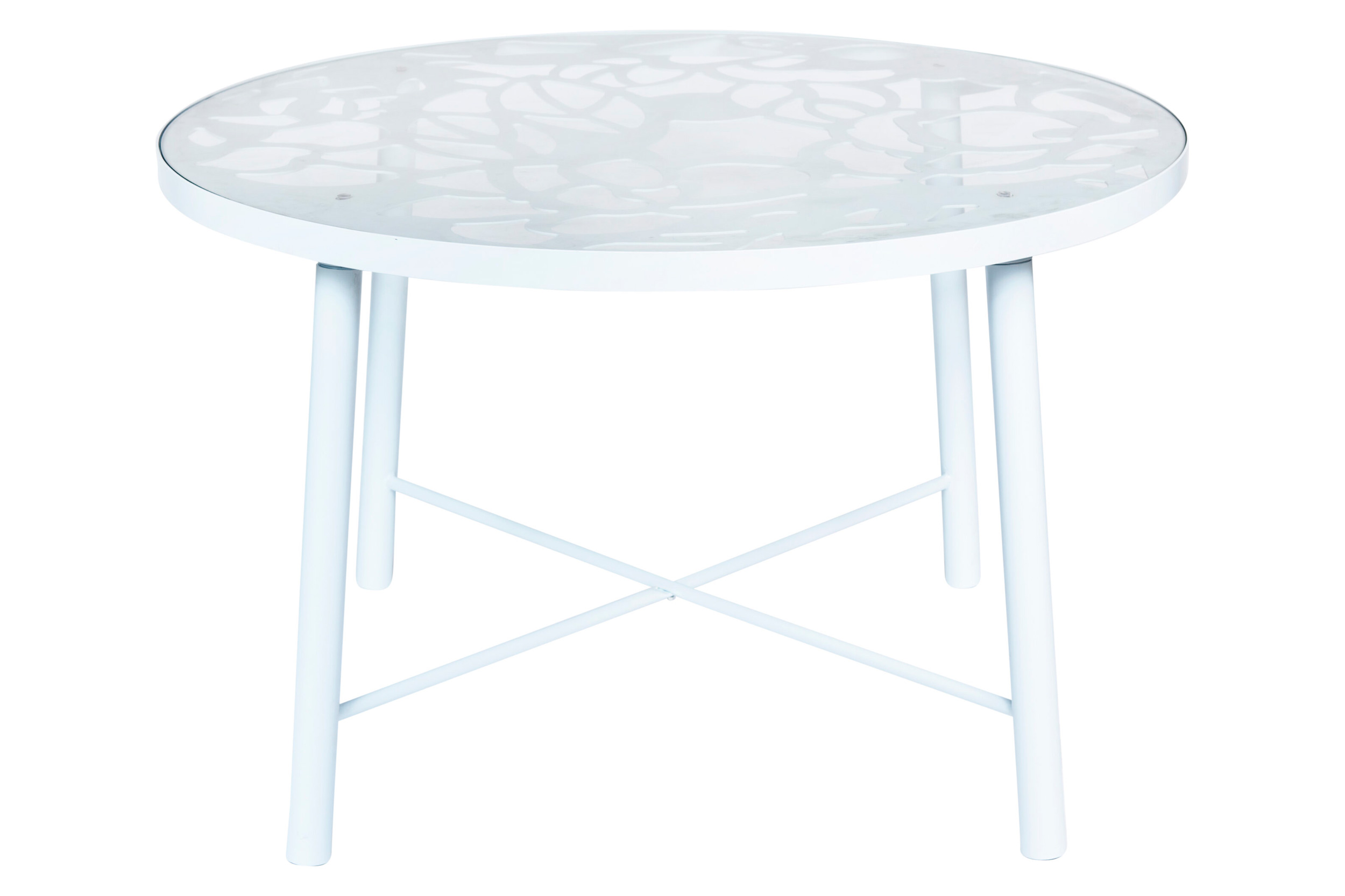 LeisureMod Devon Modern 7-Piece Aluminum Outdoor Dining Set with Dining Table and 6 Stackable Flower Design Armchairs - White