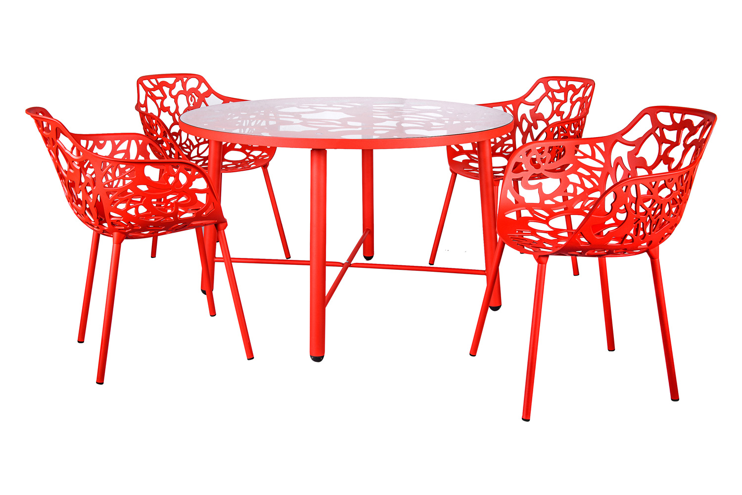 LeisureMod Devon Tree Design Glass Top Aluminum Base Indoor Outdoor 4725" Dining Table - Red