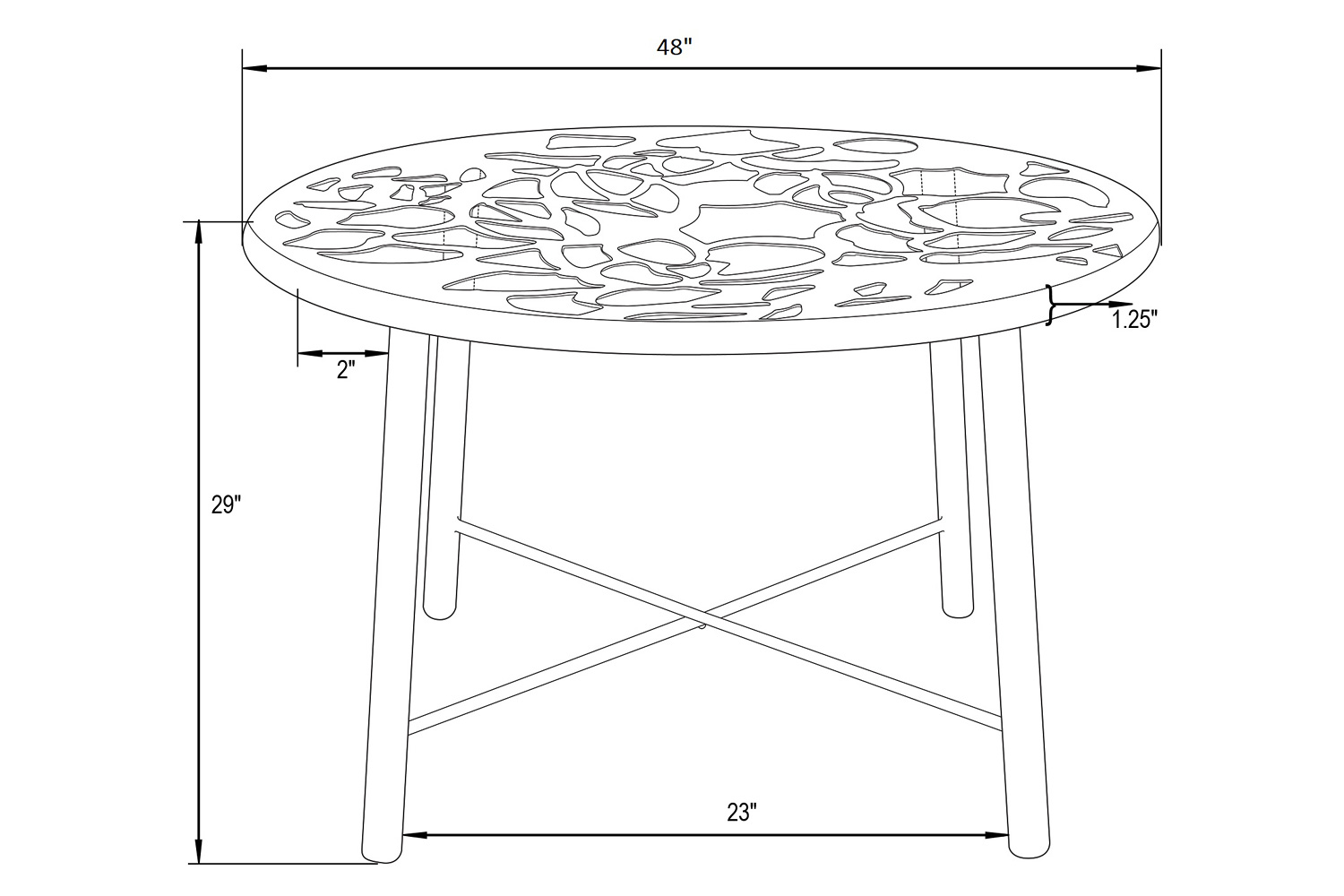 LeisureMod Devon Tree Design Glass Top Aluminum Base Indoor Outdoor 4725" Dining Table - White