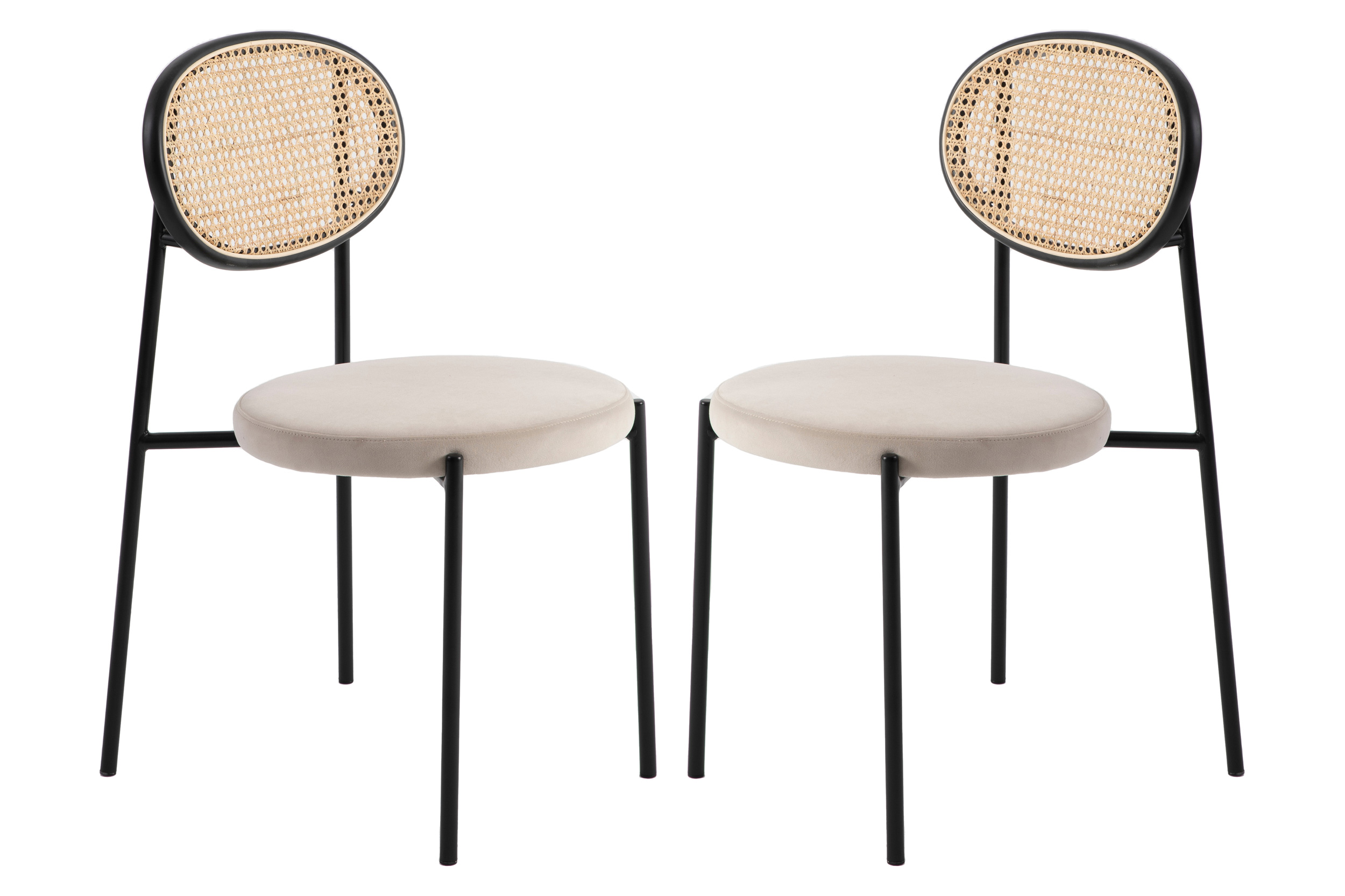 LeisureMod - Euston Modern Wicker Dining Chair With Velvet Round Seat (Set Of 2)