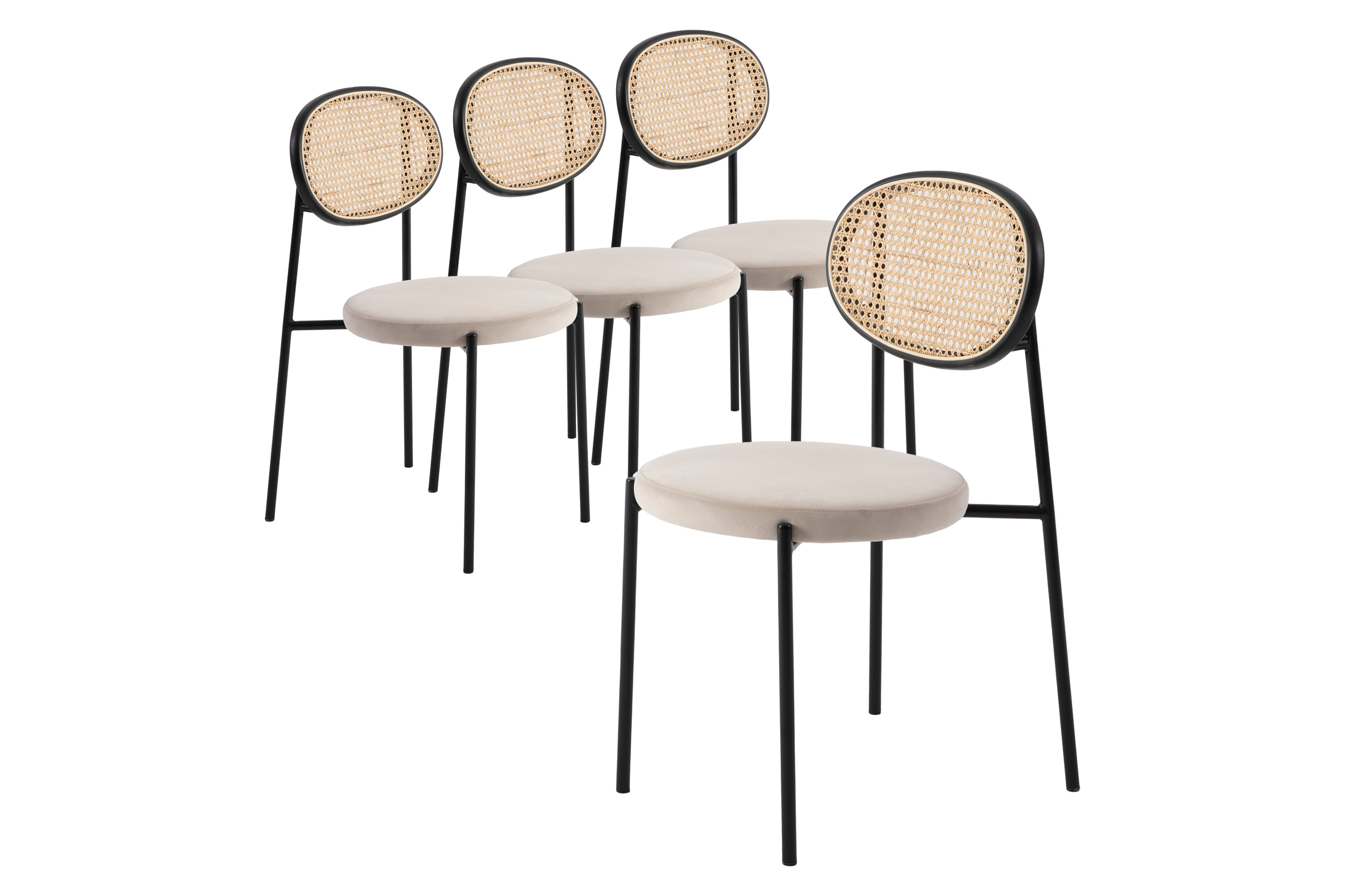 LeisureMod - Euston Modern Wicker Dining Chair With Velvet Round Seat (Set Of 4)