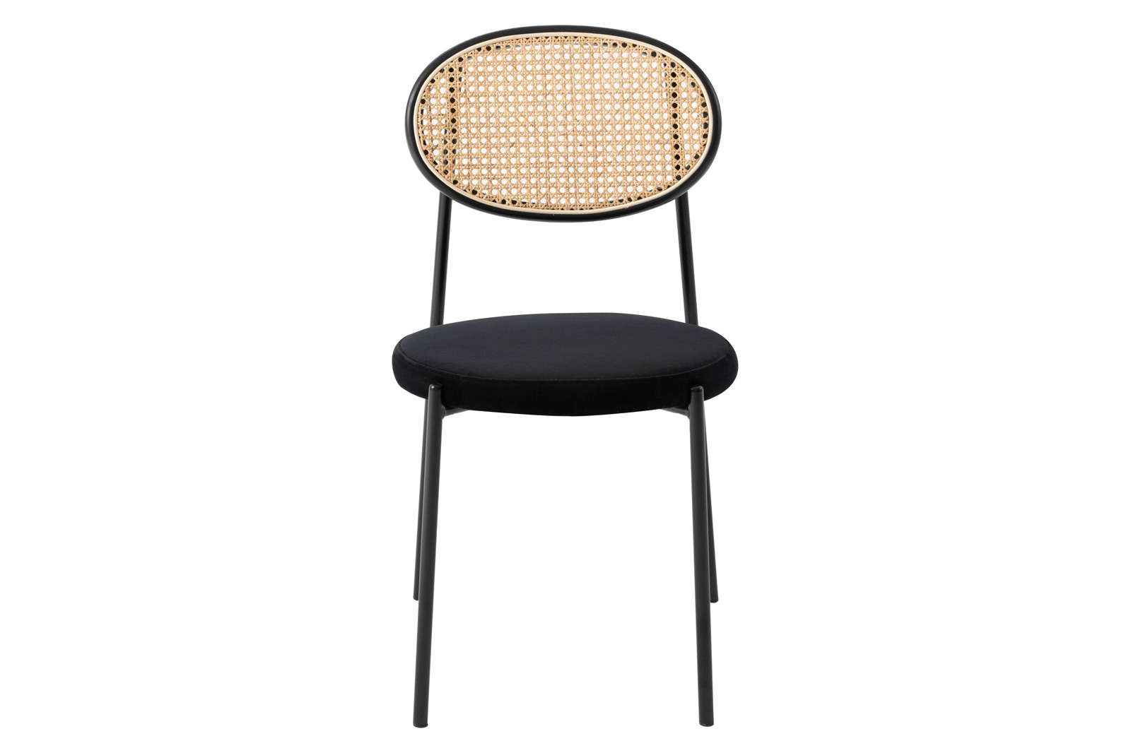 LeisureMod Euston Modern Wicker Dining Chair With Velvet Round Seat - Black