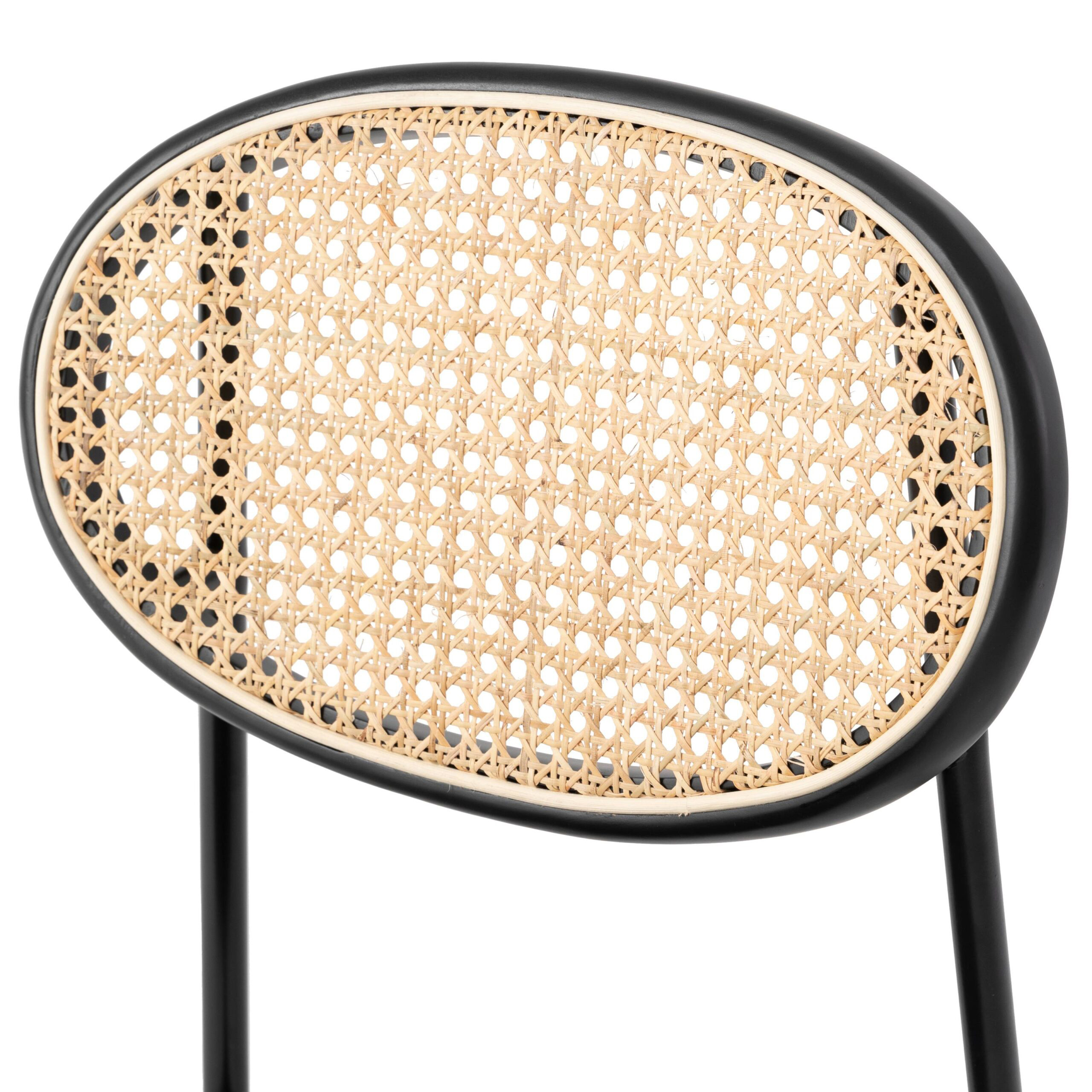 LeisureMod Euston Modern Wicker Dining Chair With Velvet Round Seat - Black
