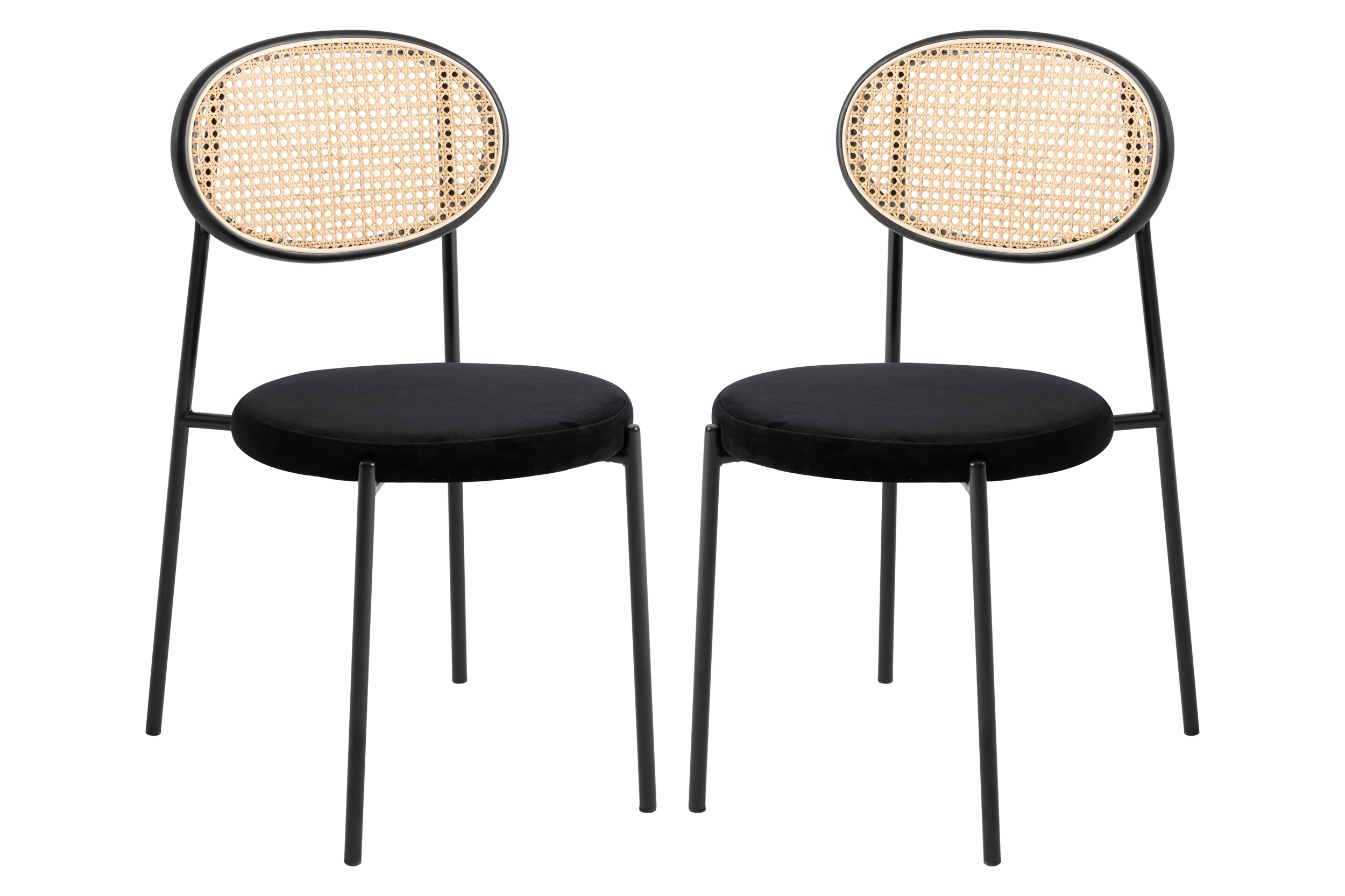 LeisureMod - Euston Modern Wicker Dining Chair With Velvet Round Seat (Set Of 2)