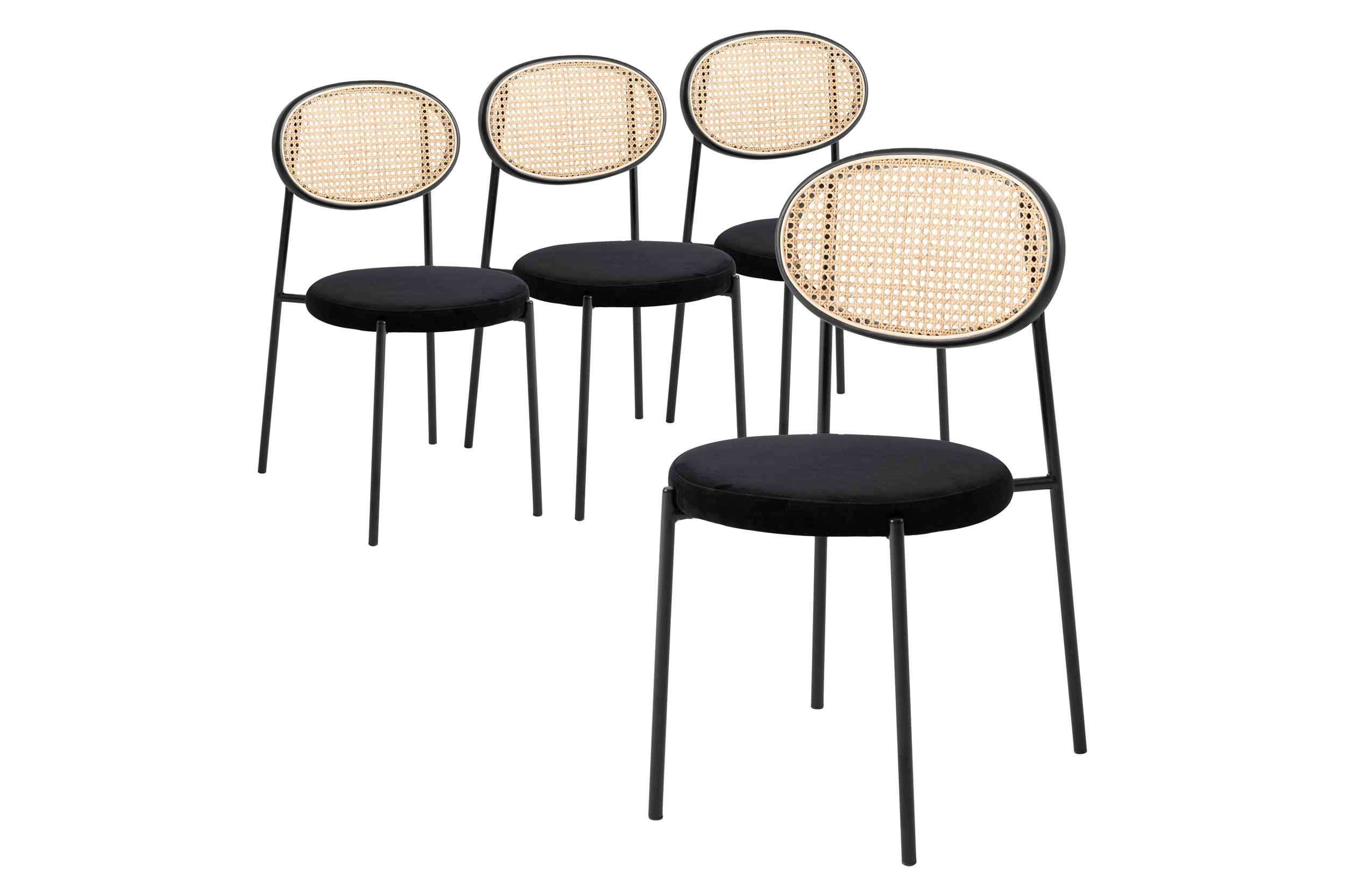 LeisureMod - Euston Modern Wicker Dining Chair With Velvet Round Seat (Set Of 4)