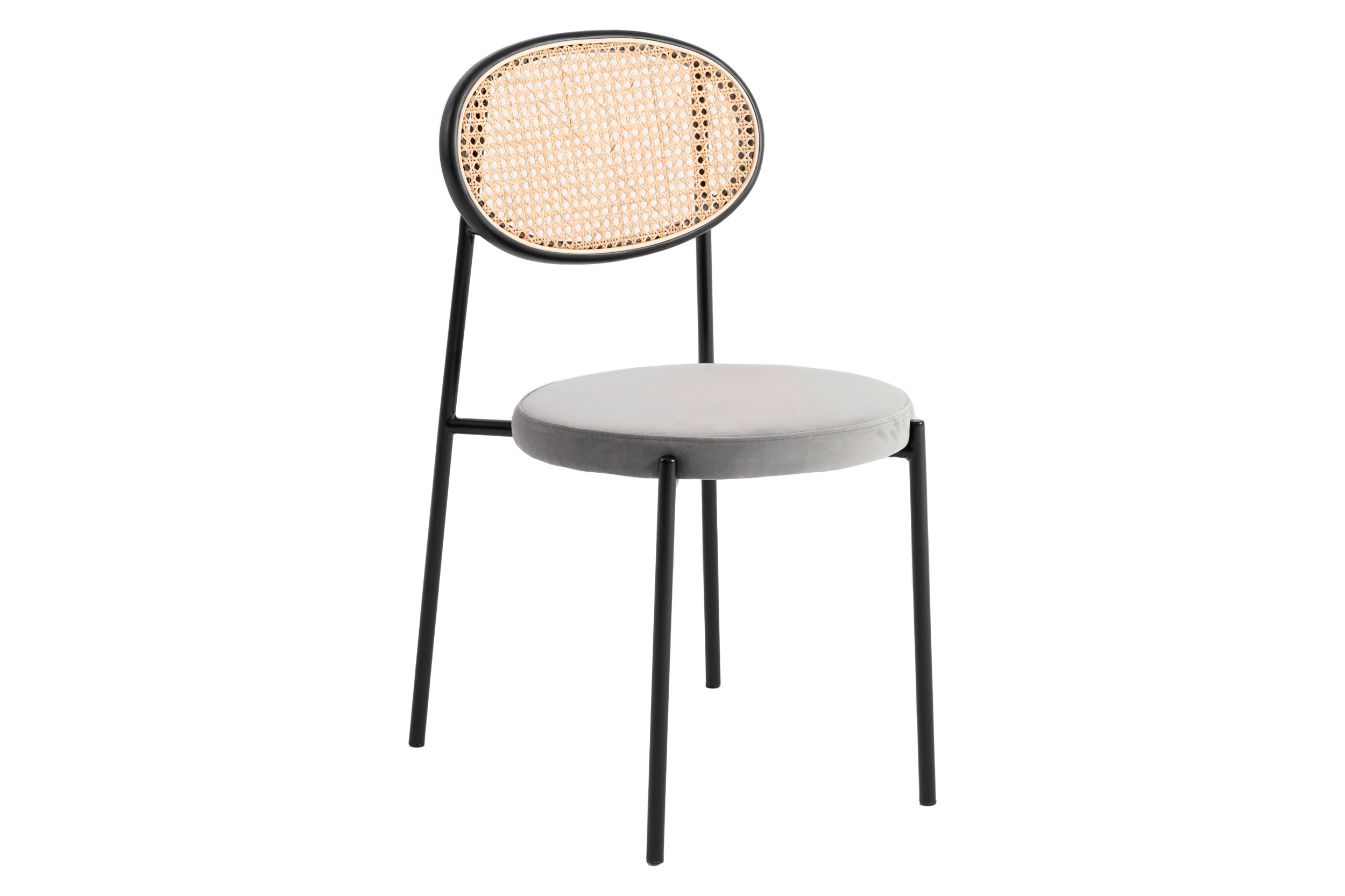 LeisureMod - Euston Modern Wicker Dining Chair With Velvet Round Seat (Set Of 2)