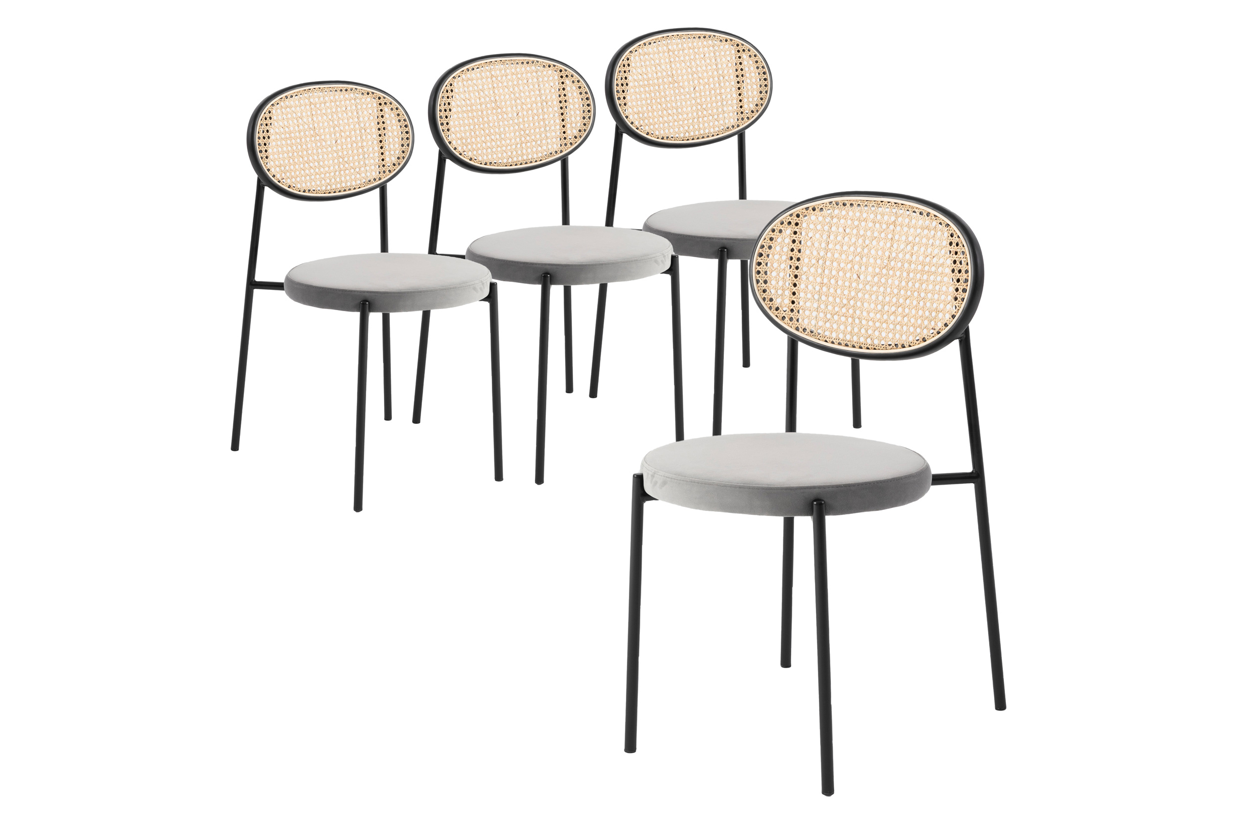 LeisureMod - Euston Modern Wicker Dining Chair With Velvet Round Seat (Set Of 4)