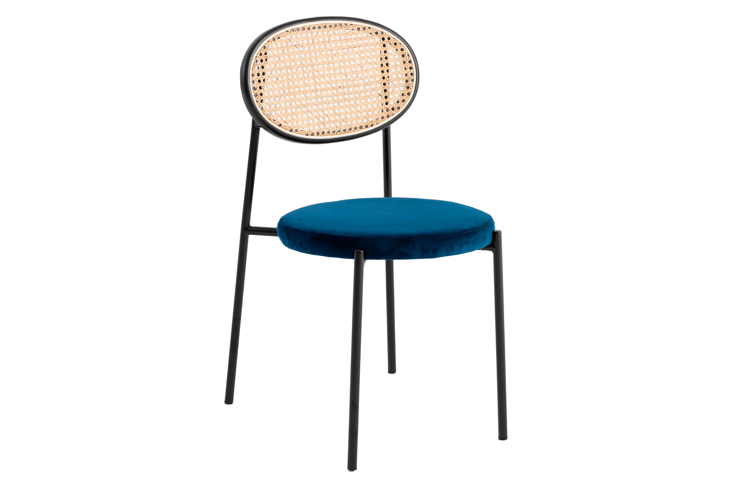 LeisureMod - Euston Modern Wicker Dining Chair With Velvet Round Seat