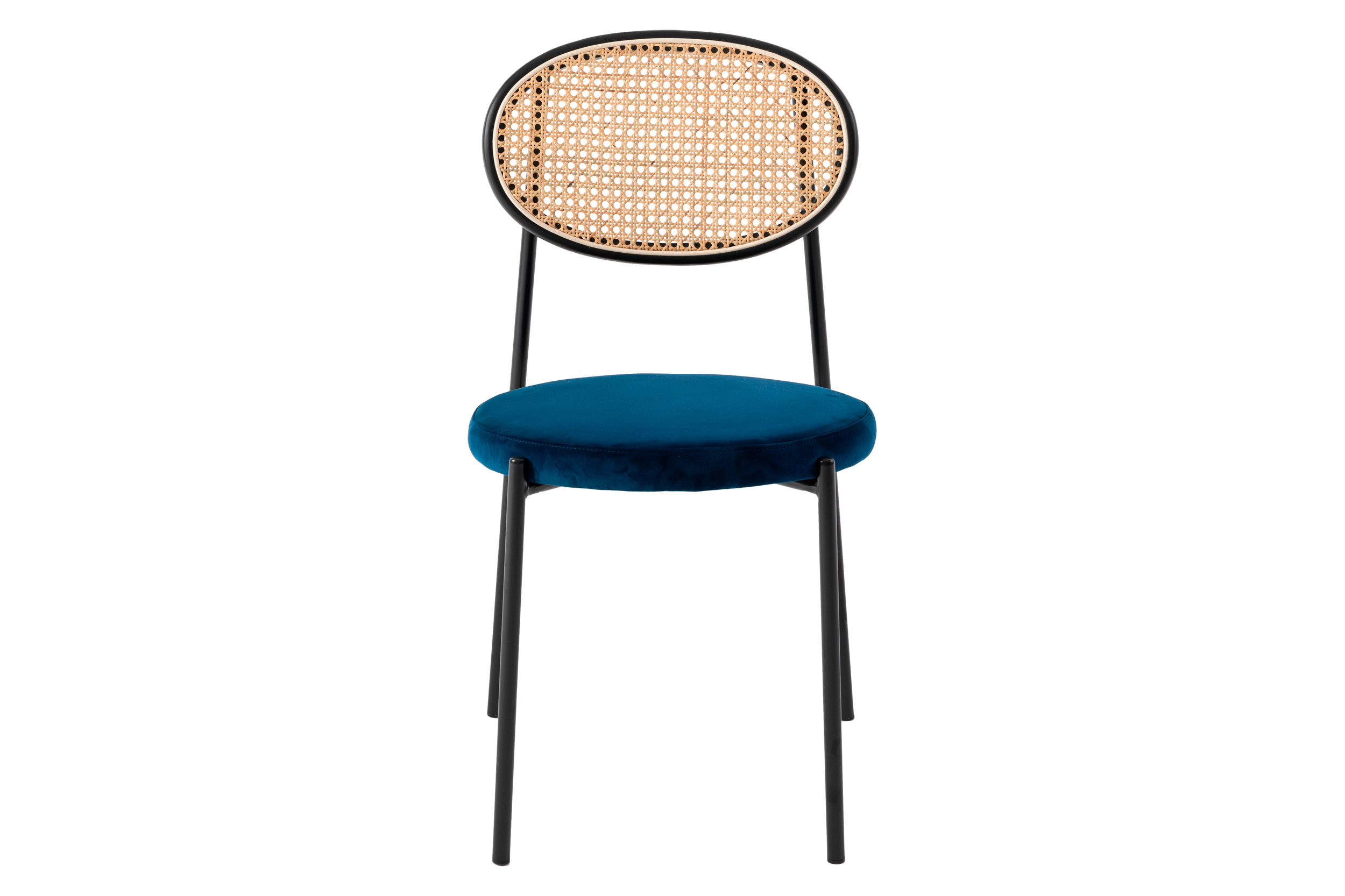 LeisureMod Euston Modern Wicker Dining Chair With Velvet Round Seat - Navy Blue