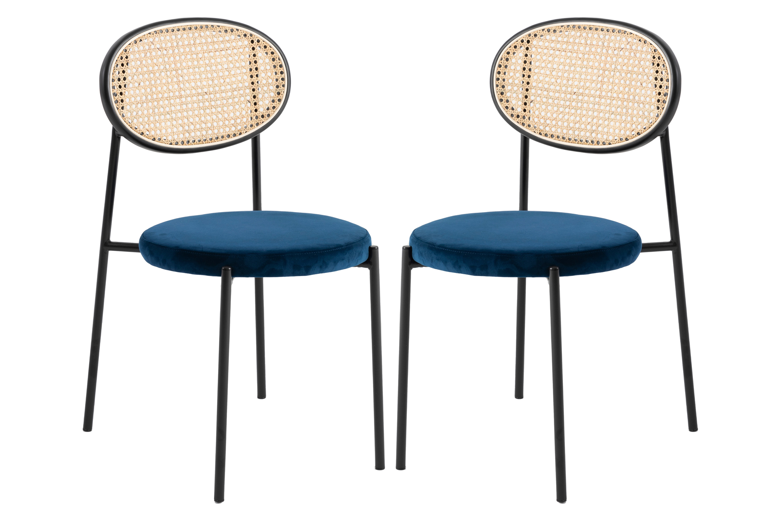 LeisureMod - Euston Modern Wicker Dining Chair With Velvet Round Seat (Set Of 2)