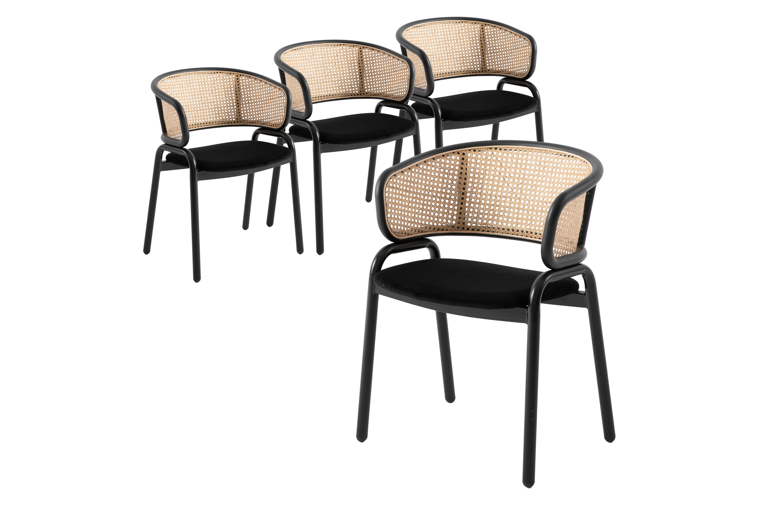 LeisureMod - Ervilla Modern Dining Chair With Stainless Steel Legs Velvet Seat And Wicker Back (Set Of 4)