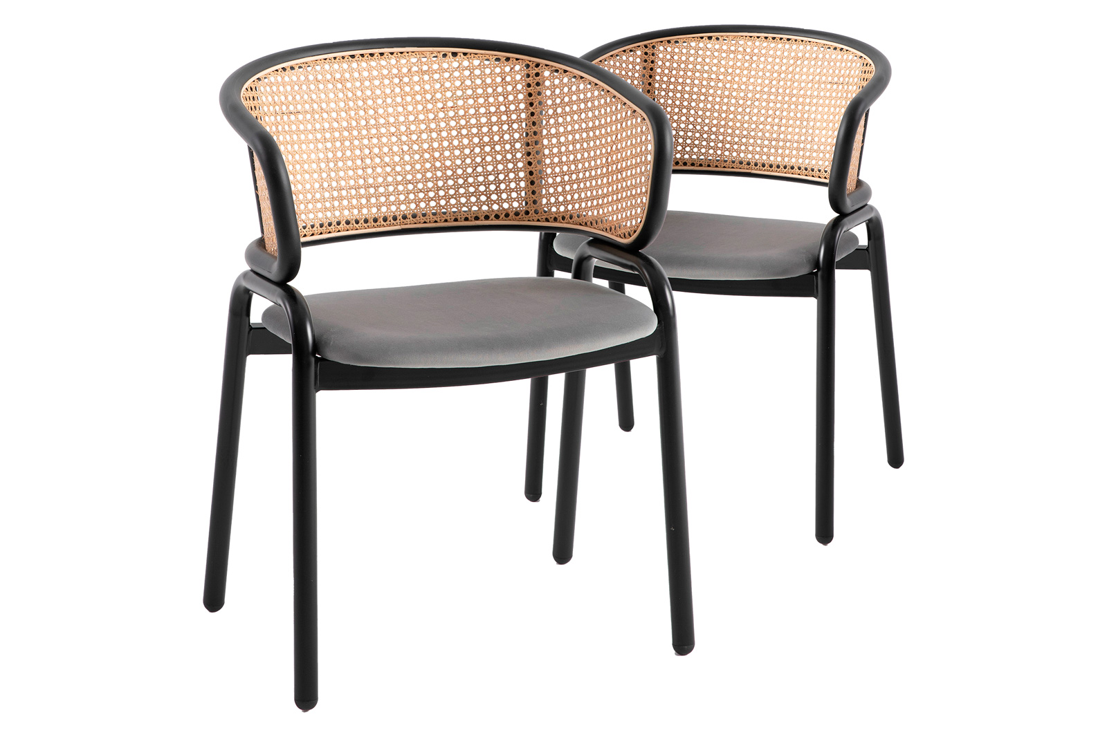 LeisureMod - Ervilla Modern Dining Chair With Stainless Steel Legs Velvet Seat And Wicker Back (Set Of 2)