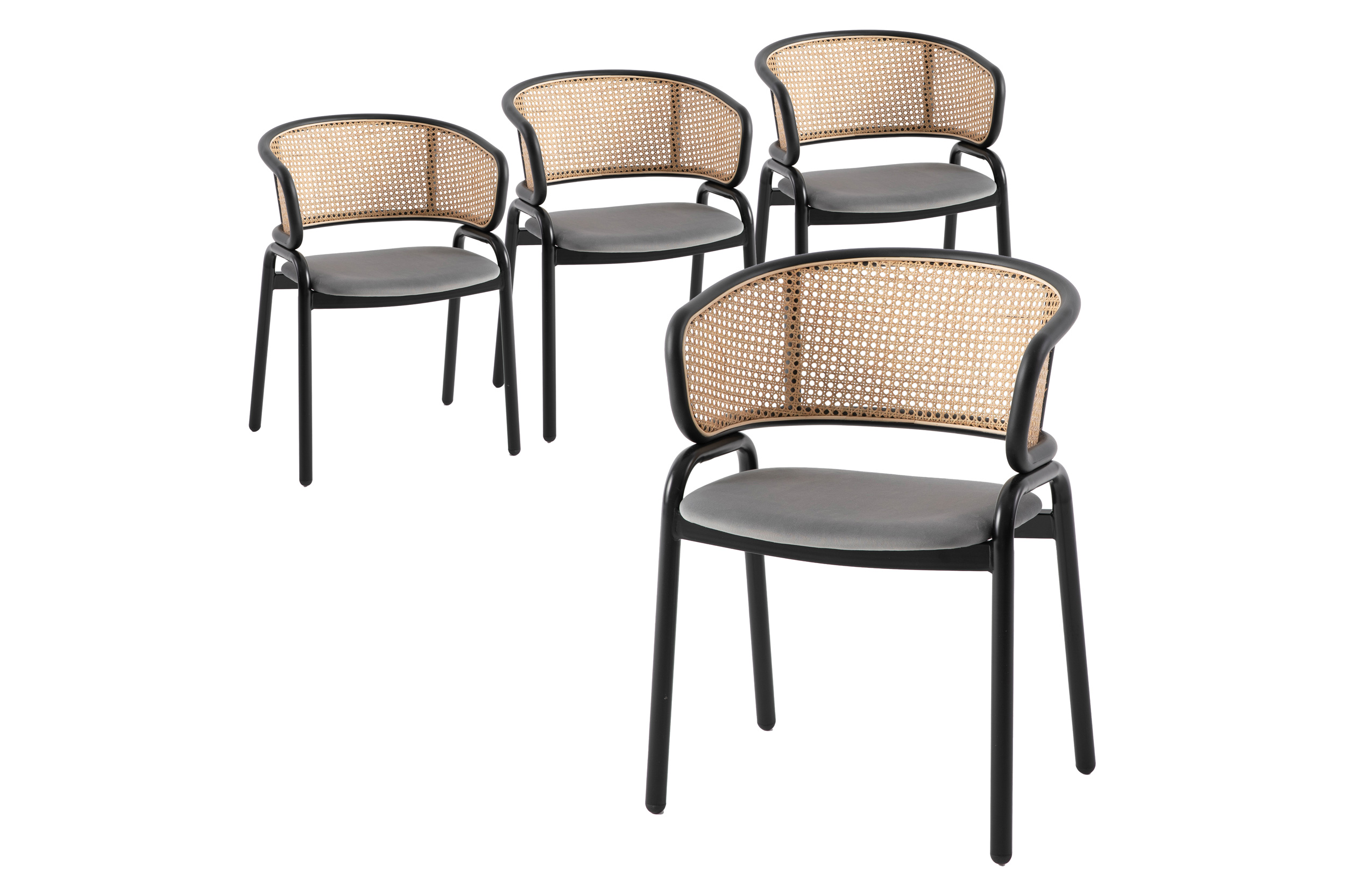 LeisureMod - Ervilla Modern Dining Chair With Stainless Steel Legs Velvet Seat And Wicker Back (Set Of 4)