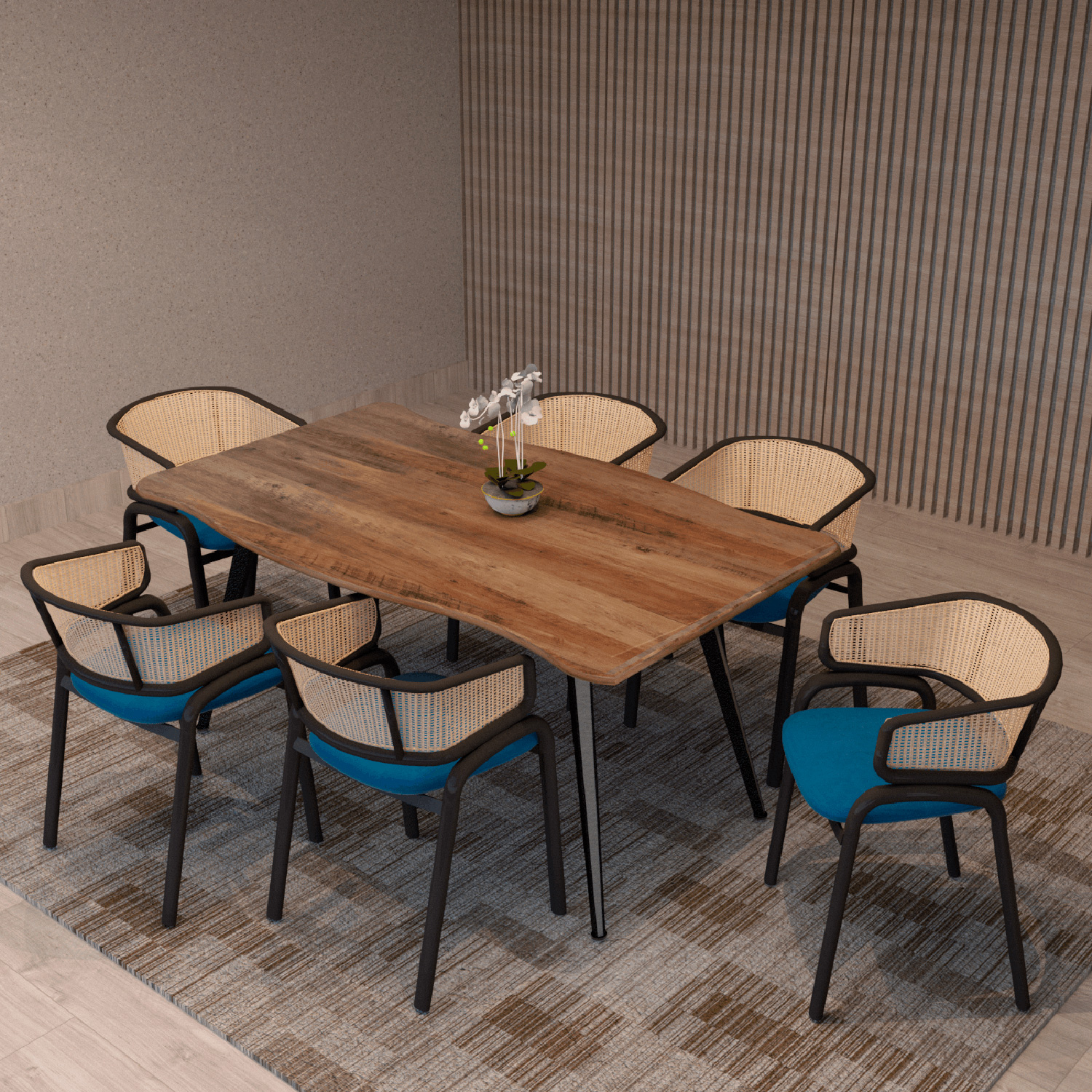 LeisureMod - Ervilla Modern Dining Chair With Stainless Steel Legs Velvet Seat And Wicker Back