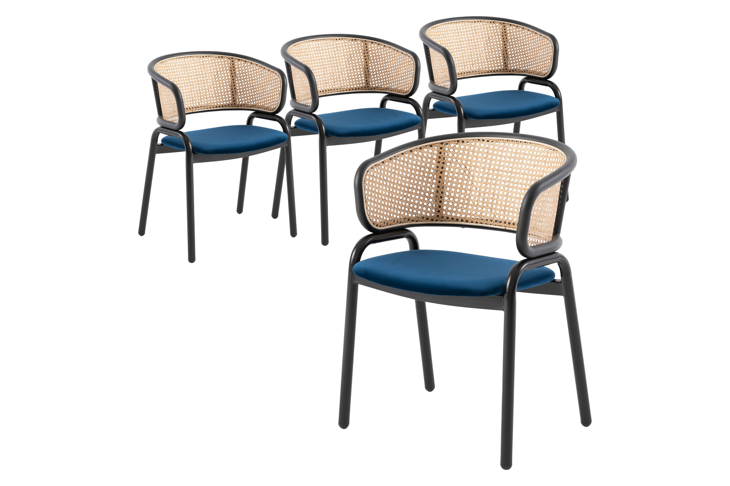 LeisureMod - Ervilla Modern Dining Chair With Stainless Steel Legs Velvet Seat And Wicker Back (Set Of 4)