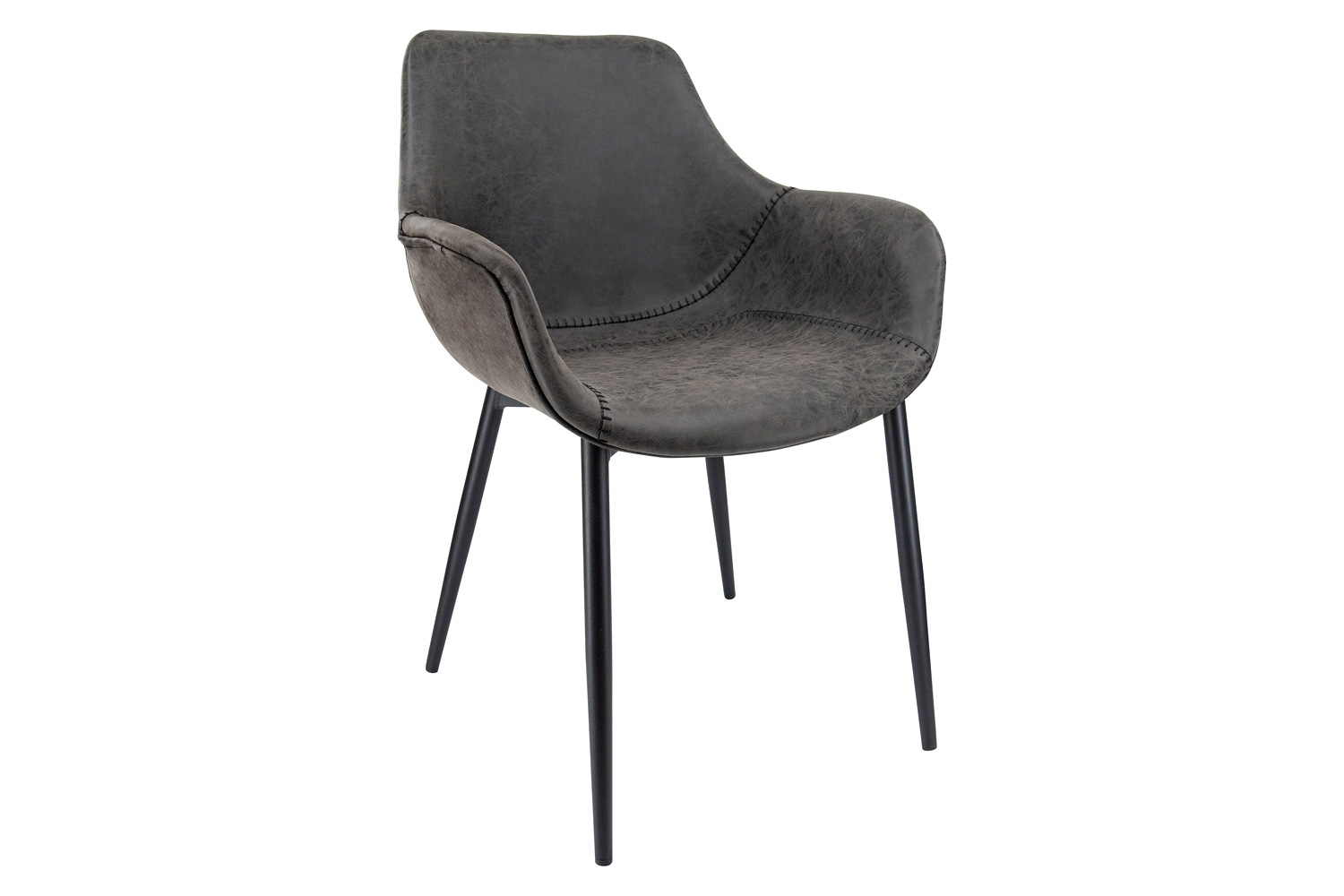 LeisureMod - Markley Modern Leather Dining Arm Chair with Black Metal Legs