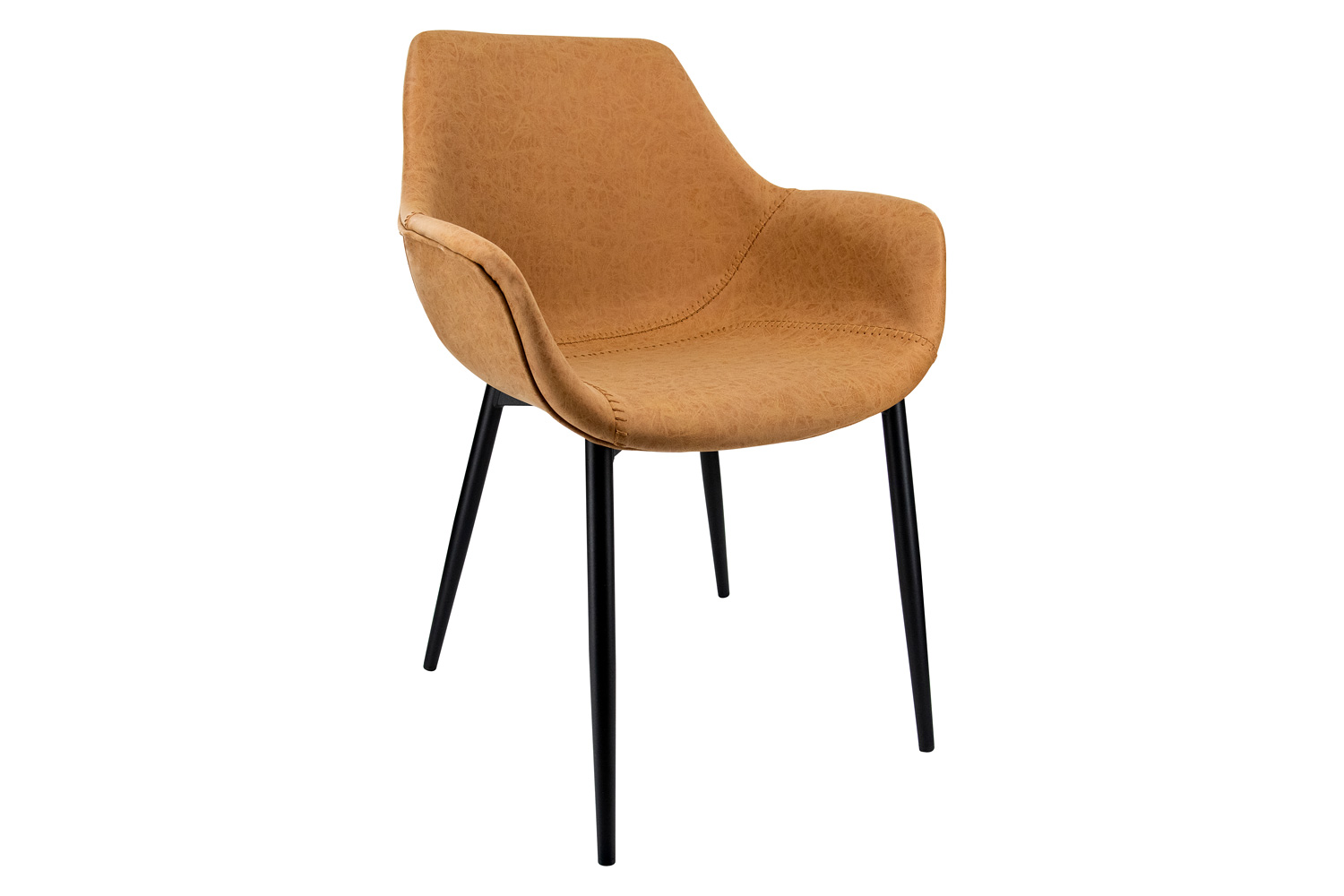 LeisureMod - Markley Modern Leather Dining Arm Chair with Black Metal Legs