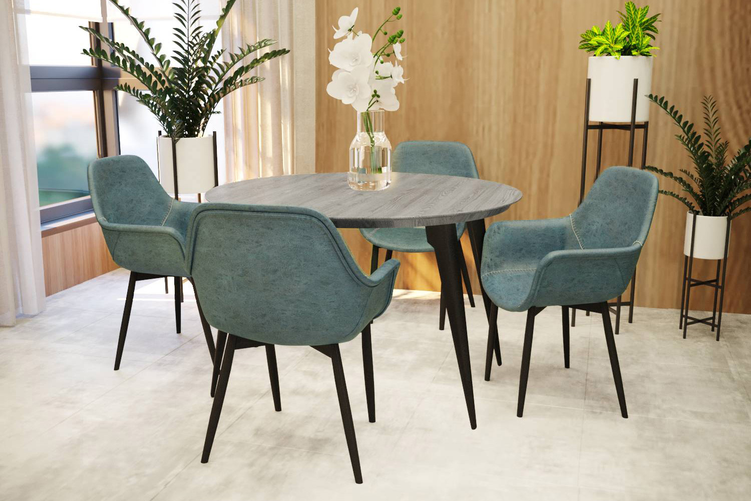 LeisureMod - Markley Modern Leather Dining Arm Chair with Black Metal Legs