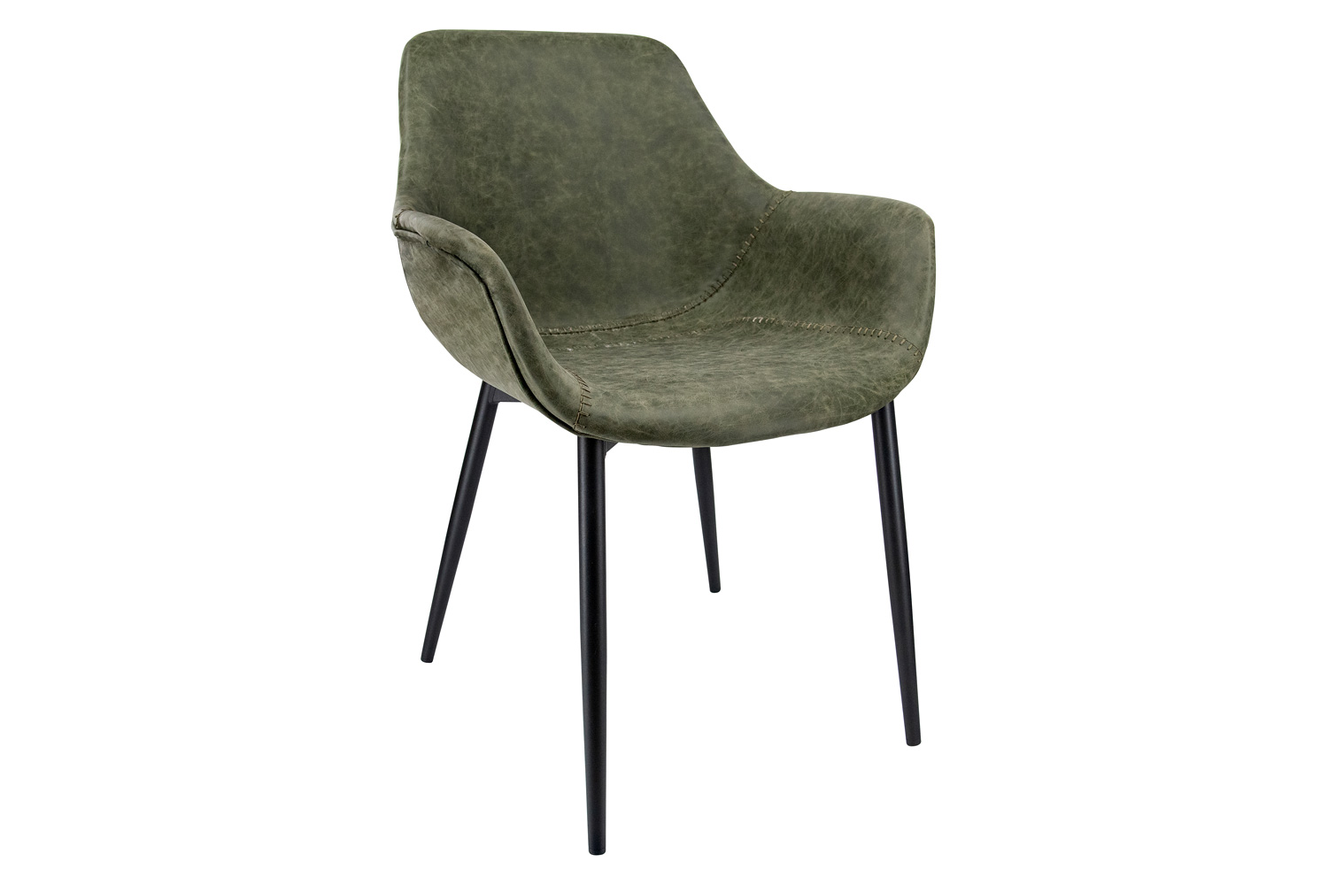 LeisureMod - Markley Modern Leather Dining Arm Chair with Black Metal Legs