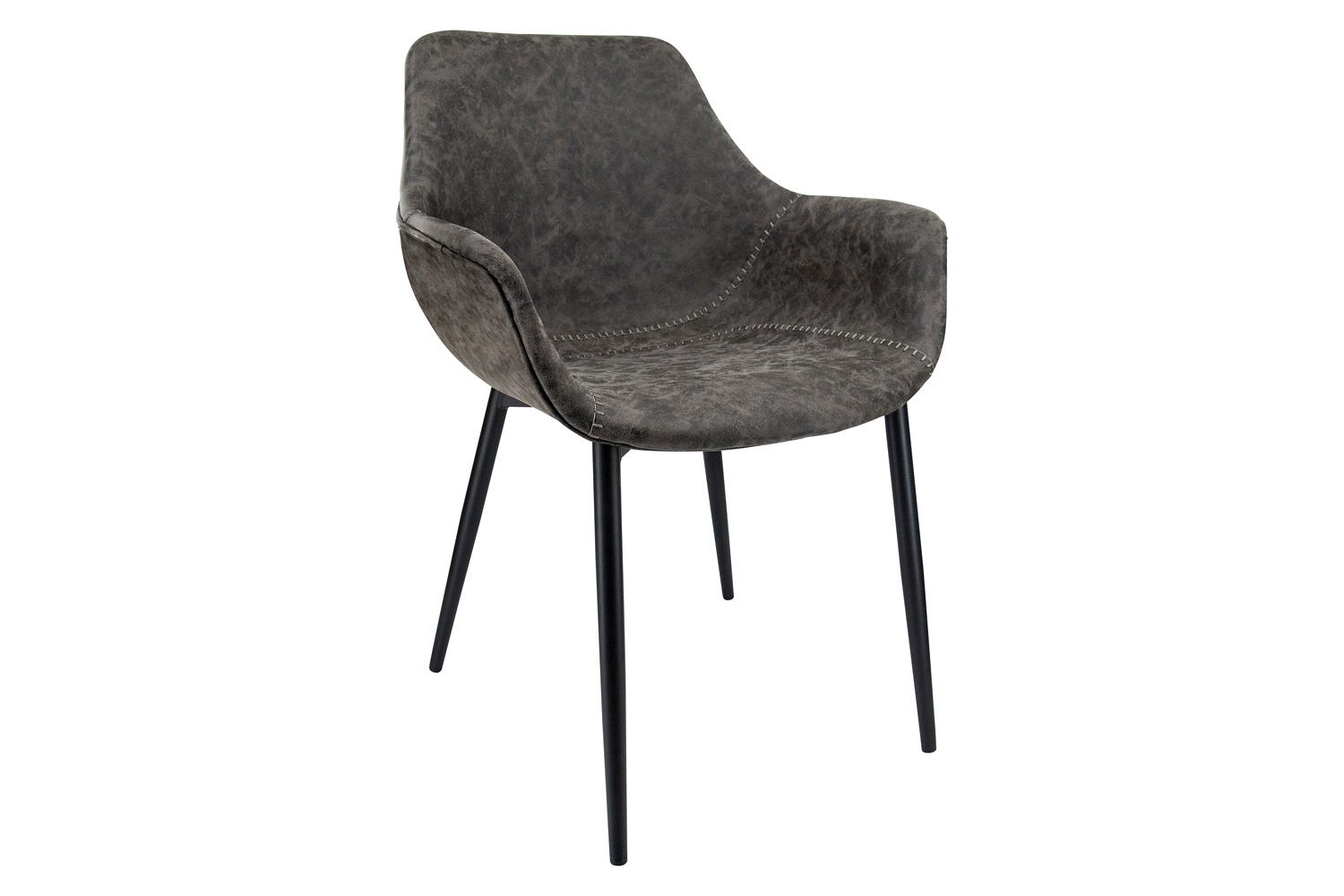 LeisureMod - Markley Modern Leather Dining Arm Chair with Black Metal Legs